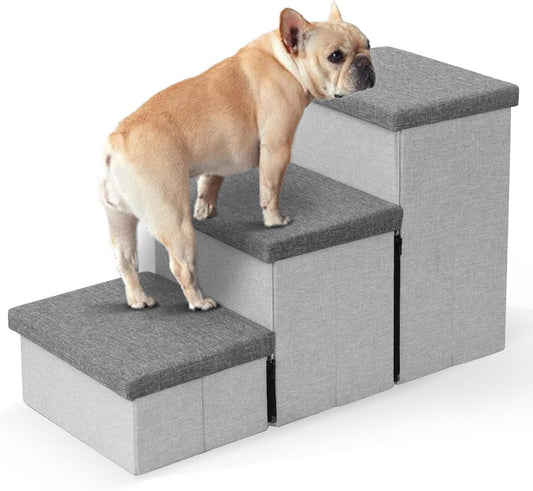 Heeyoo Dog Stairs with Storage, Foldable Dog Steps for Small Dogs, 3 Tiers Non-Slip Pet Stairs for High Beds Or Couch and Sofa, Hold up to 200 lbs Pet Cat - Pet Explorer