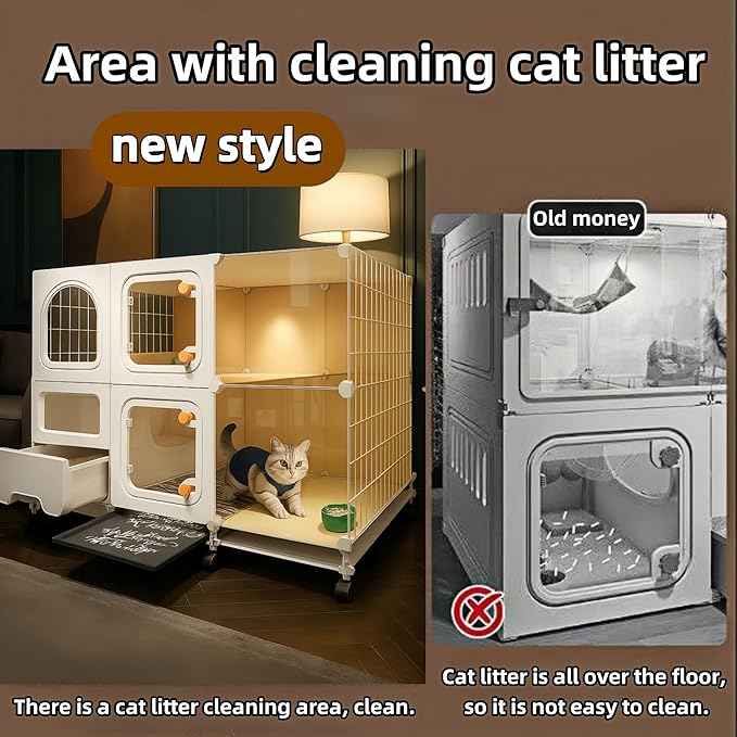 cat cage Indoor with Litter Box, Complimentary Bed, Bowl,Cleaning Three Piece Set,Large cat Enclosure, Cat House with Wheels Outdoor,Small Animal Cage cat Kennel (White, 41.8″(L) x18.1″(W) x32.3″(H))