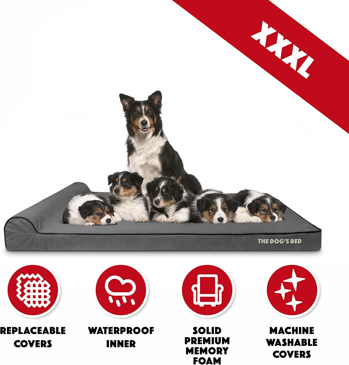 The Dog’s Bed Orthopedic Headrest Dog Bed XXXL Grey/Black 64x44, Memory Foam, Pain Relief for Arthritis, Hip & Elbow Dysplasia, Post Surgery, Lameness, Veterinary Approved, Waterproof Washable Cover - Pet Explorer