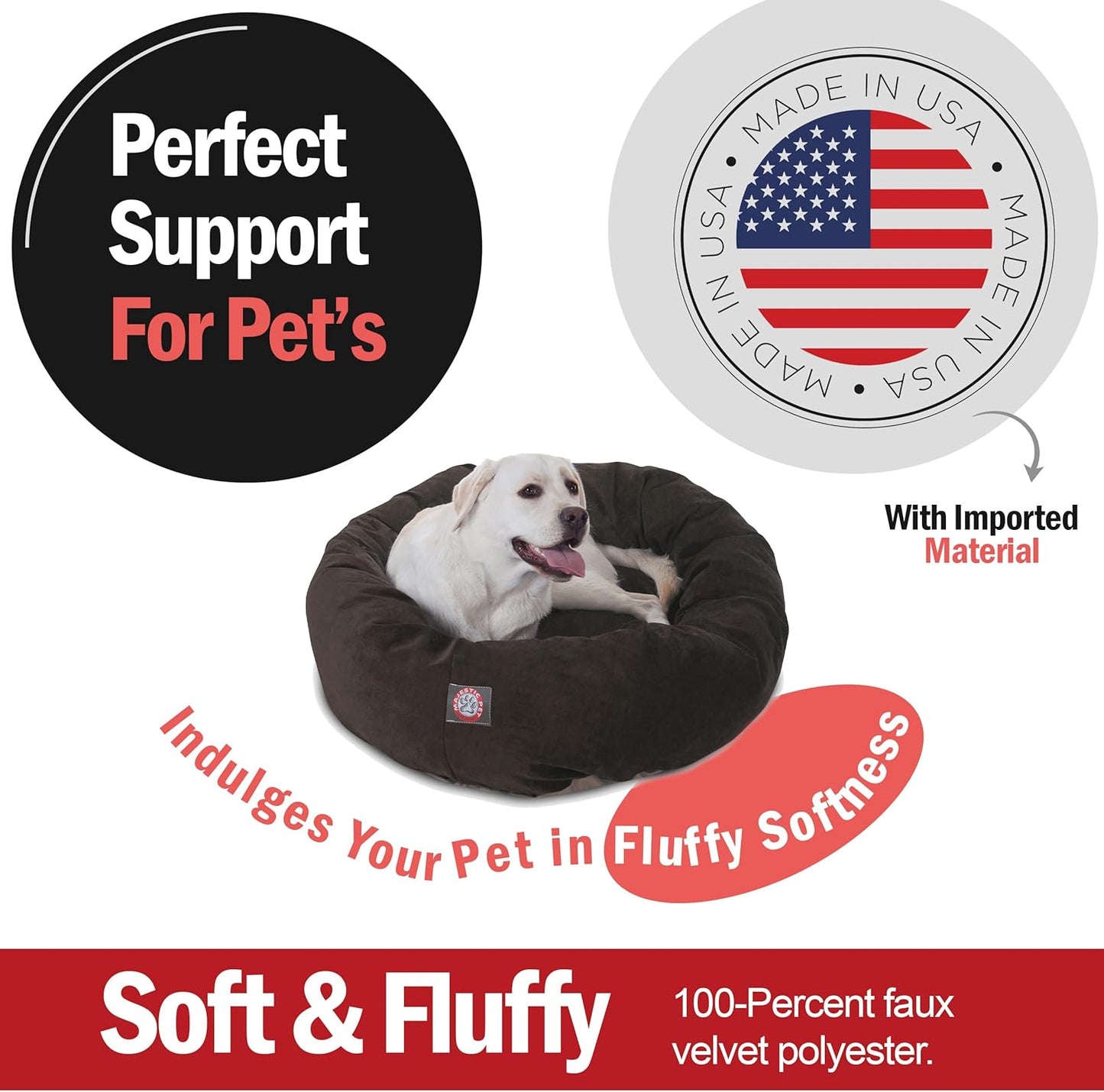 Majestic Pet 40 Inch Micro Velvet Calming Dog Bed Washable 40x29x9 (inch) – Cozy Soft Round Donut Dog Bed with Spine for Head Support - Pet Bed Large – Storm (2025) - Pet Explorer
