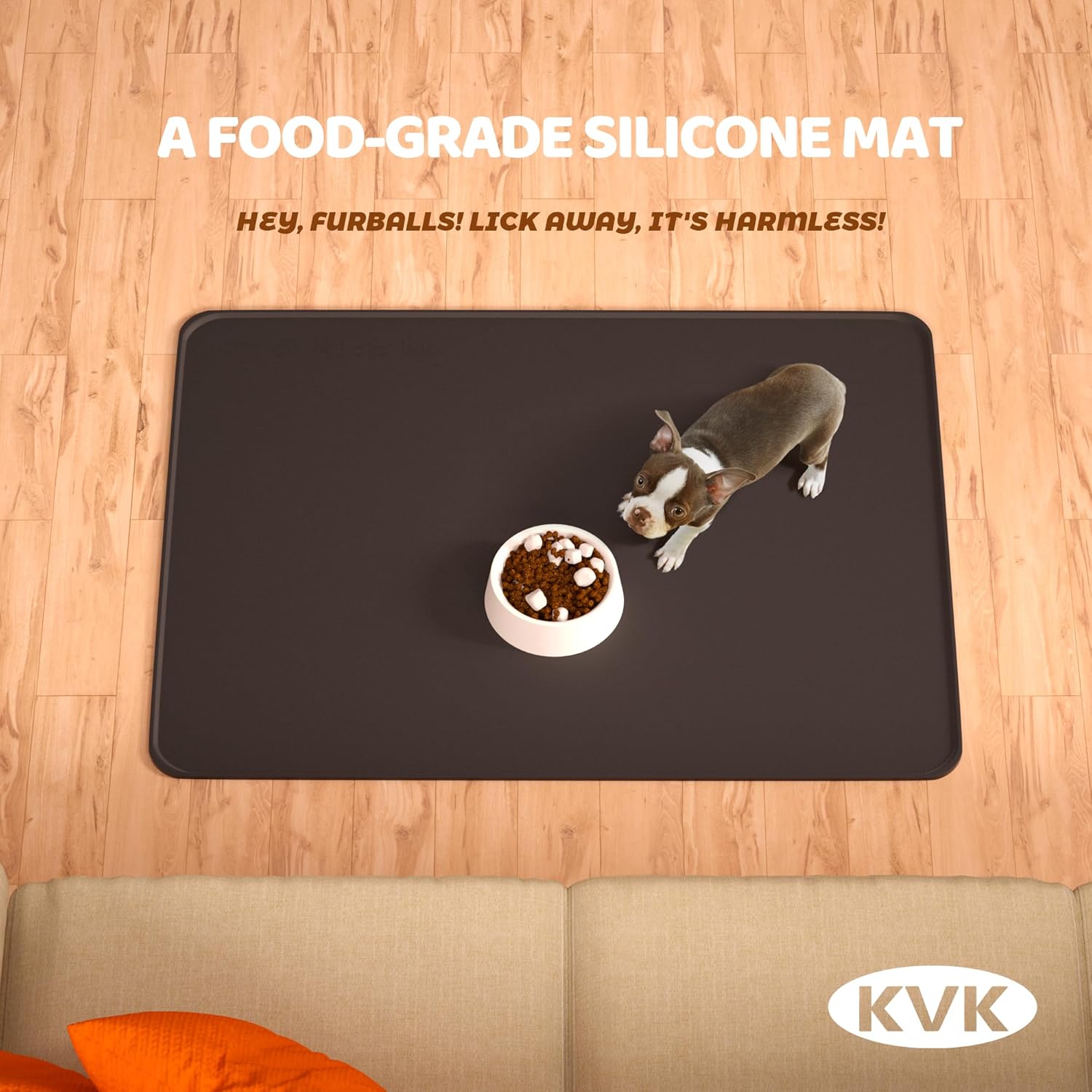 KVK Dog Food Mat, 39.4×29.5in Extra Large Silicone Pet Feeding Mat - Waterproof, Non - Slip, Chew - Resistant for Food & Water, Protect Floors (Charcoal) - Pet Explorer