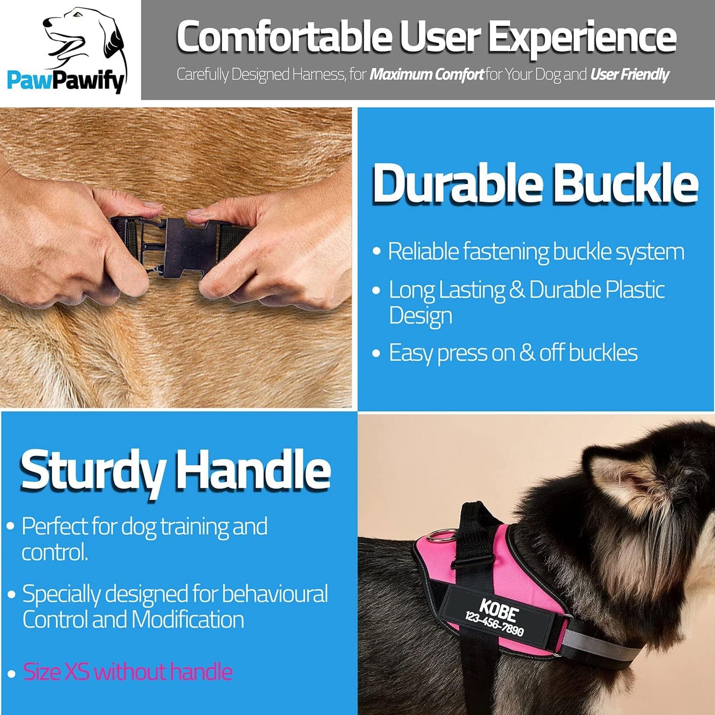 PawPawify Custom No Pull Dog Harness with Name and Phone Number, Heavy Duty Personalized Pet Vest to Prevent Tugging, Pulling, or Choking, Training and Walking (Red, L (40-60 LBS))