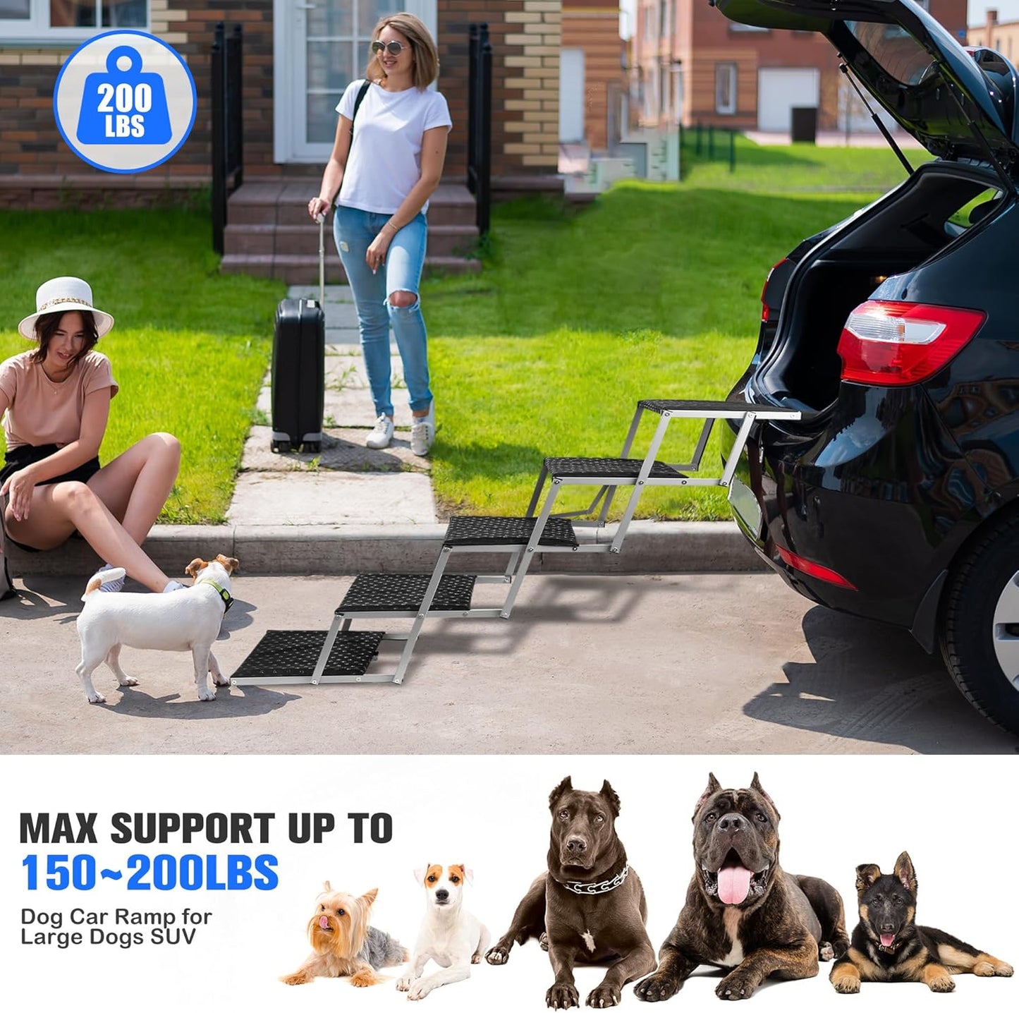 Niubya Portable Folding Dog Stairs for Cars, SUVs, Trucks - Lightweight Pet Ramp for Large Dogs with Non-Slip Surface - Reinforced Steps Support Up to 200 lb, 5 Steps - Pet Explorer