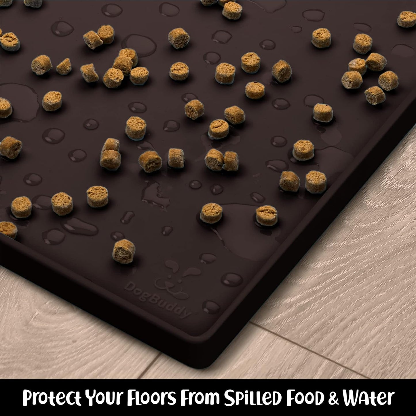 DogBuddy Dog Food Mat – Waterproof Dog Bowl Mat for Food and Water, Silicone Pet Feeding Mats for Floors, Non-Slip Placemat with High Edges for Dogs Bowls, Puppy Essentials (XS: 11" x 11", Coffee) - Pet Explorer