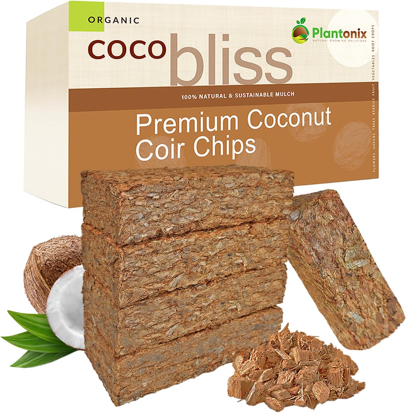 Coco Chips for Plants (650gm Bricks, 5-Pack) - Organic Coco Coir Chips - Coconut Husk Chips for Potting Soil, Garden Soil, & Seed Starter Soil - Coconut Mulch for Garden - Coconut Chips for Plants - Pet Explorer