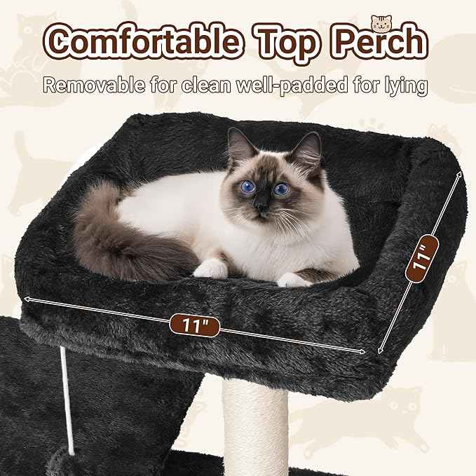 54 Inch Multi-Level Cat Tree Tower with Hammock, Condos & Scratching Posts, Large Cat Furniture for Indoor Cats with Pompoms, Black