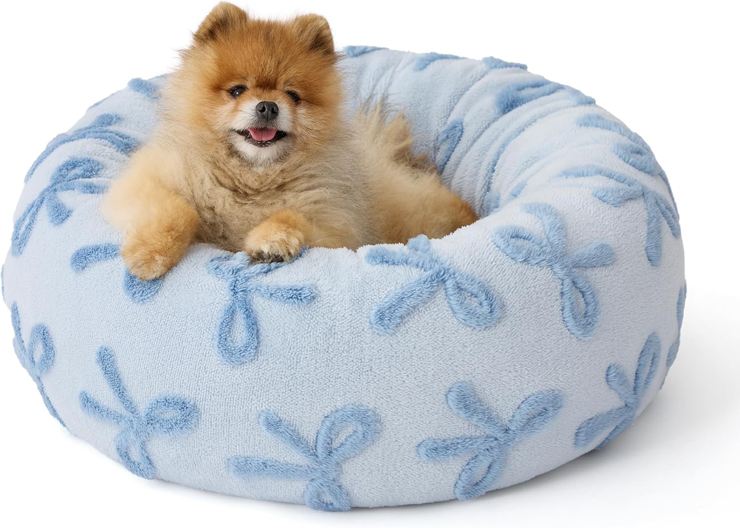 LE SURE Donut Small Dog Bed - Round Cat Beds for Indoor Cats Anti-Anxiety Calming Pet Beds, Washable Cute Modern Beds with Teddy Sherpa Plush & Anti Slip Bottom, 23 Inch, Ice Melt - Pet Explorer