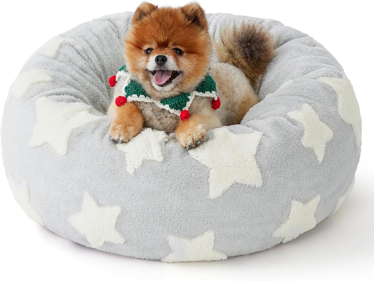LE SURE Donut Small Dog Bed - Round Cat Beds for Indoor Cats Anti-Anxiety Calming Pet Beds, Washable Cute Modern Beds with Teddy Sherpa Plush & Anti Slip Bottom, 23 Inch, Galaxy Grey - Pet Explorer