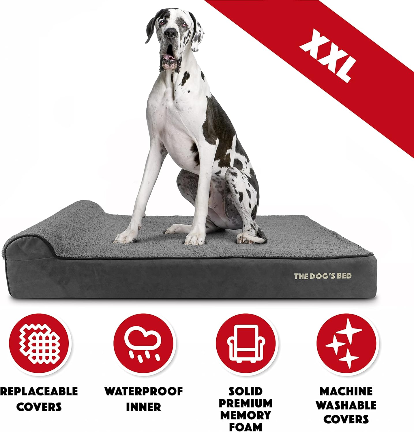 The Dog’s Bed Orthopedic Headrest Dog Bed XXL Grey Plush 54x36, Memory Foam, Pain Relief for Arthritis, Hip & Elbow Dysplasia, Post Surgery, Lameness, Veterinary Approved, Waterproof Washable Cover - Pet Explorer