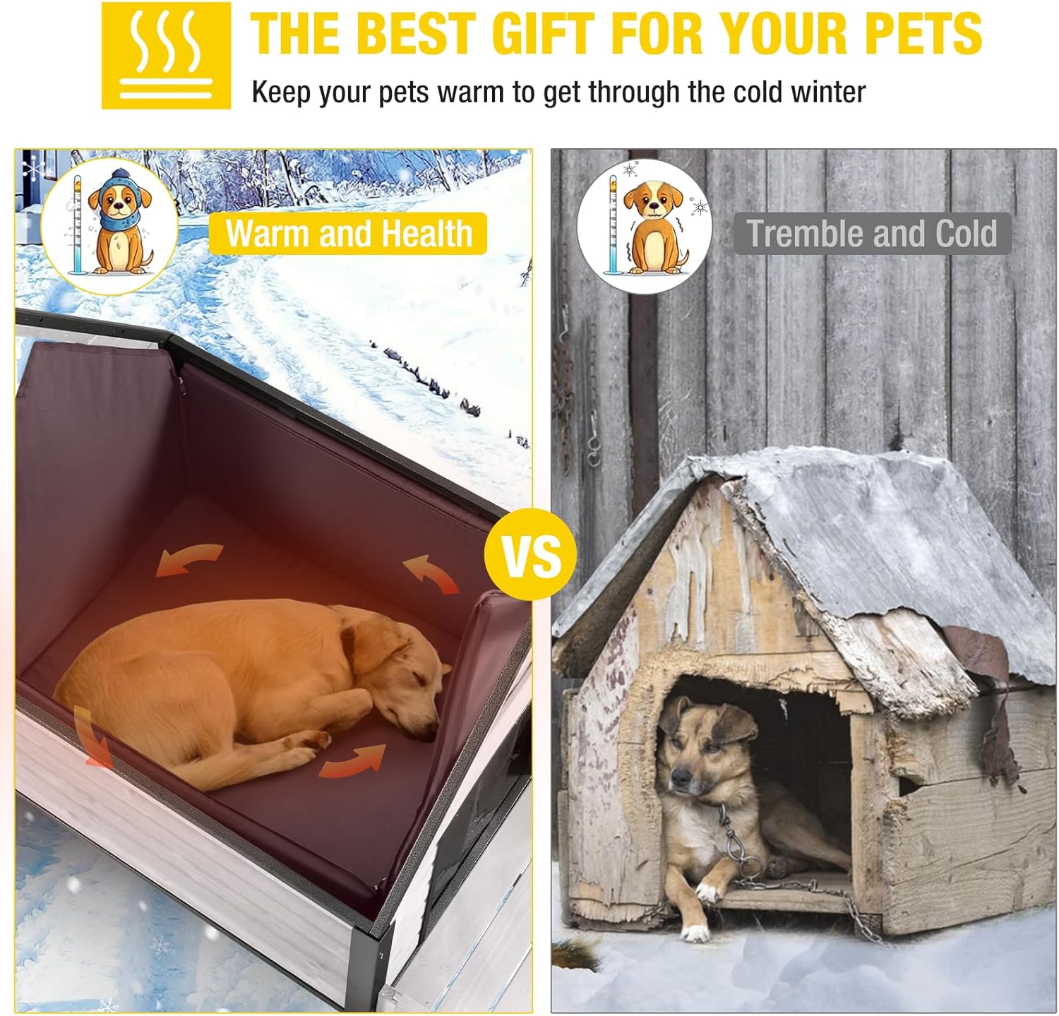 Aivituvin Dog House Outdoor With Metal Frame, Insulated Dog Kennel Outside for Small To Medium Breed, 45" Weatherproof Large Dog Shelter with Anti-Chewing Iron Frame, White (45" D x 32.9" W x 32.6" H) - Pet Explorer