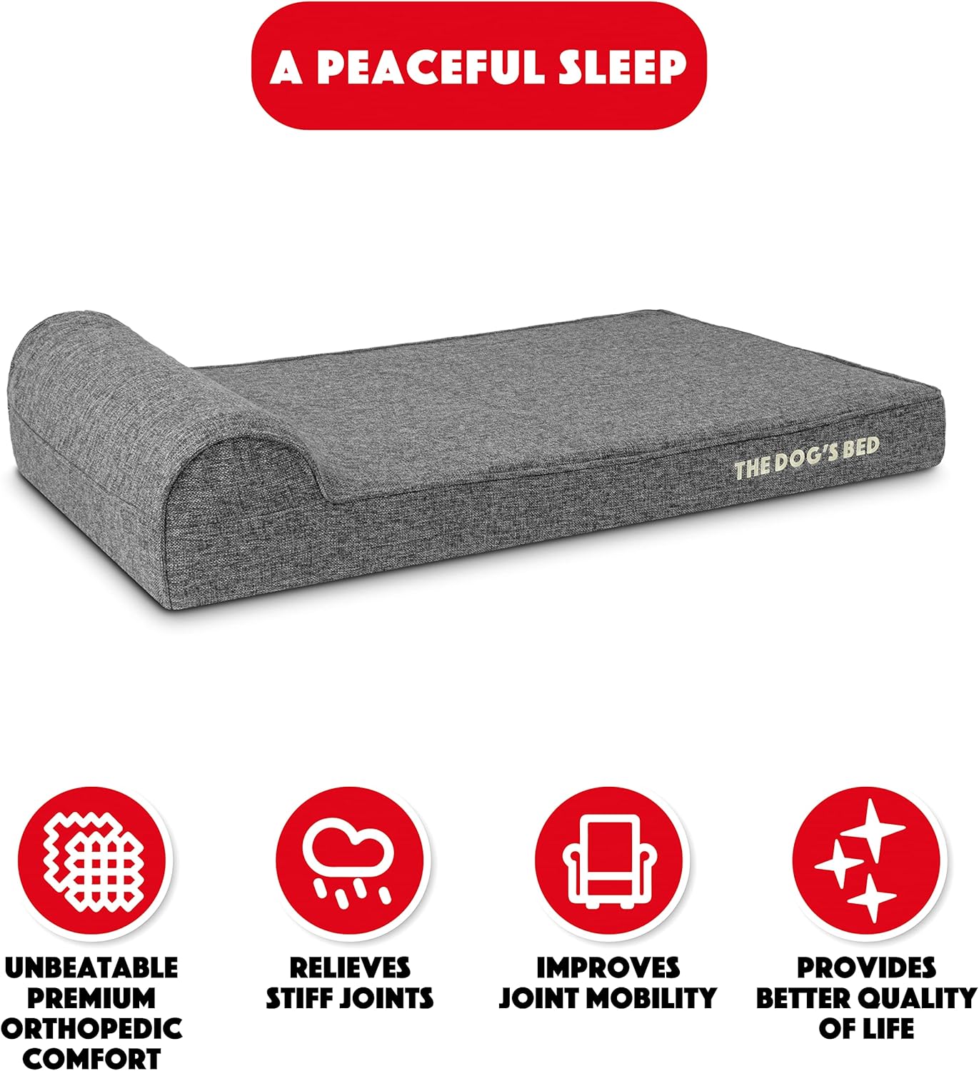 The Dog’s Bed Orthopedic Headrest Dog Bed, Large Grey Linen 40x25, Memory Foam, Pain Relief for Arthritis, Hip & Elbow Dysplasia, Post Surgery, Lameness, Veterinary Approved, Waterproof Washable Cover - Pet Explorer
