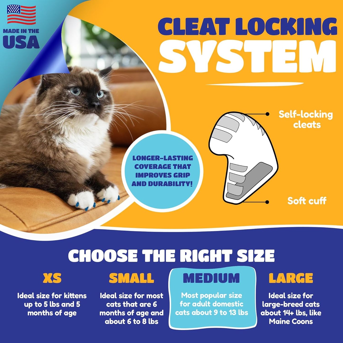 Soft Claws Nail Caps for Cats Made in USA - 40 Cat Claw Caps for 4-6 Weeks of Protection - Long-Lasting Cat Scratch Deterrent for Furniture - Red & Gold Sparkle, Medium