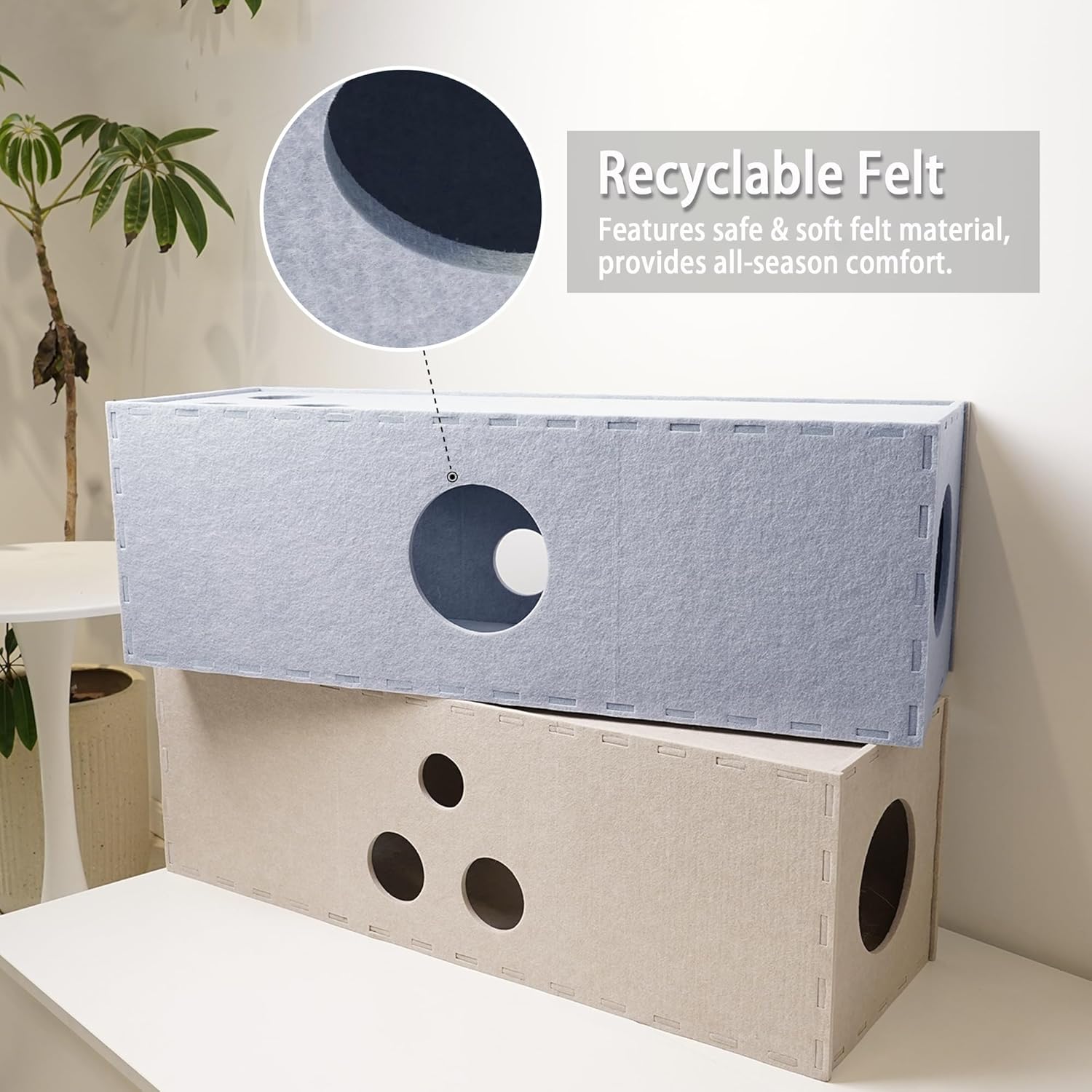 PETKARAY Cat Tunnel, Original Cat Hideaway Cave for Indoor Cats, Large Kitten Play Tubes and Tunnels, Soft Felt Cat Toy with Interactive Peek Hole - Pet Explorer