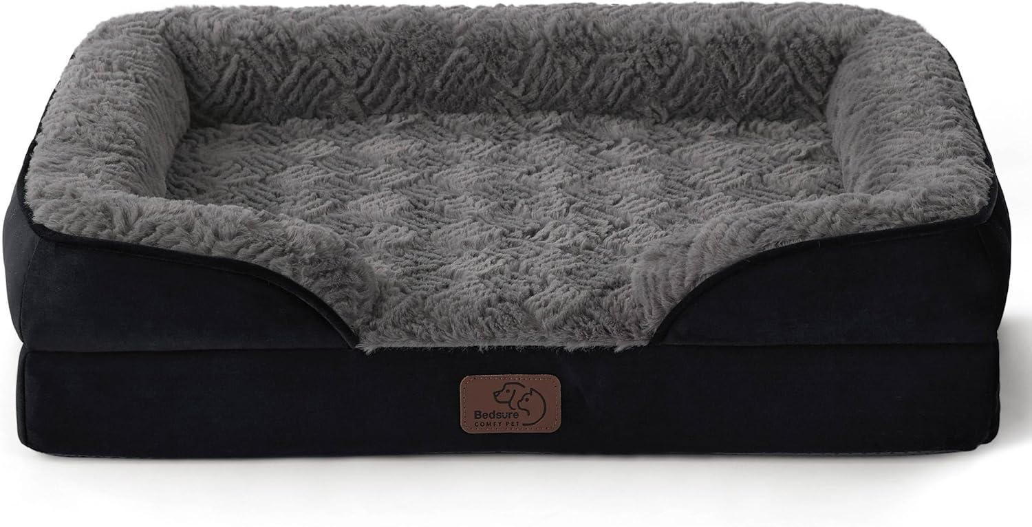 Bedsure Orthopedic Dog Beds for Small Dogs - Washable Small Dog Cat Bed Waterproof, Comfort Pet Couch Sofa with Washable Removable Cover, Pets Bed with Nonskid Bottom, Plush-Black, 24" - Pet Explorer