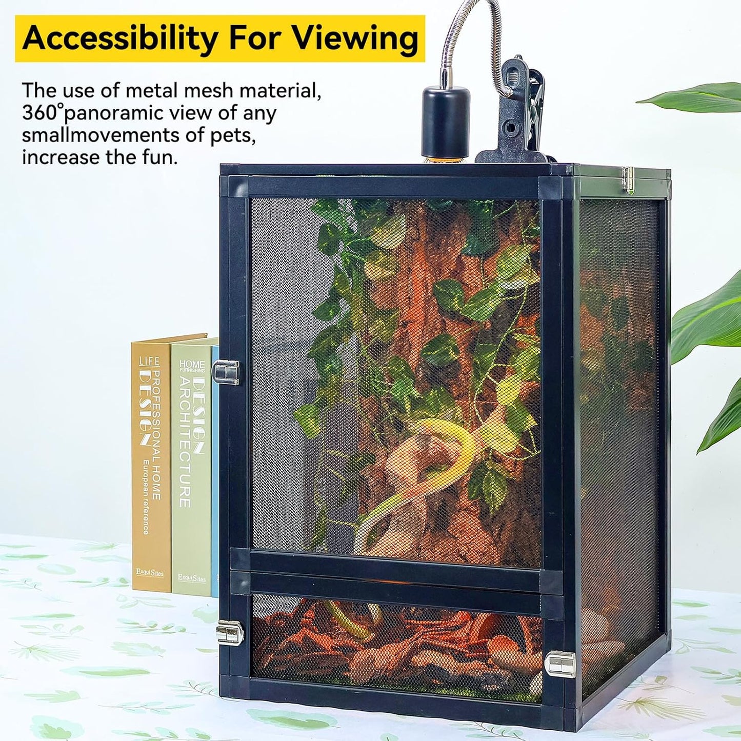 13 Gallon 360° Panoramic Foldable Reptile Terrarium Kit: Crested Gecko Tank and Reptile Cage for Superior Ventilation, Easy Feeding, Sturdiness, and Simple Assembly (Black, 18"x13"x13") - Pet Explorer