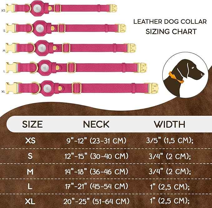 Leather Airtag Dog Collar - Soft Tracking Dog Collar with Apple AirTag Holder and Metal Buckle - Safety GPS Pet Collars for Small Medium Large Dogs Puppy Pink Red (Pink, XL, 20"-25" Neck Fit)