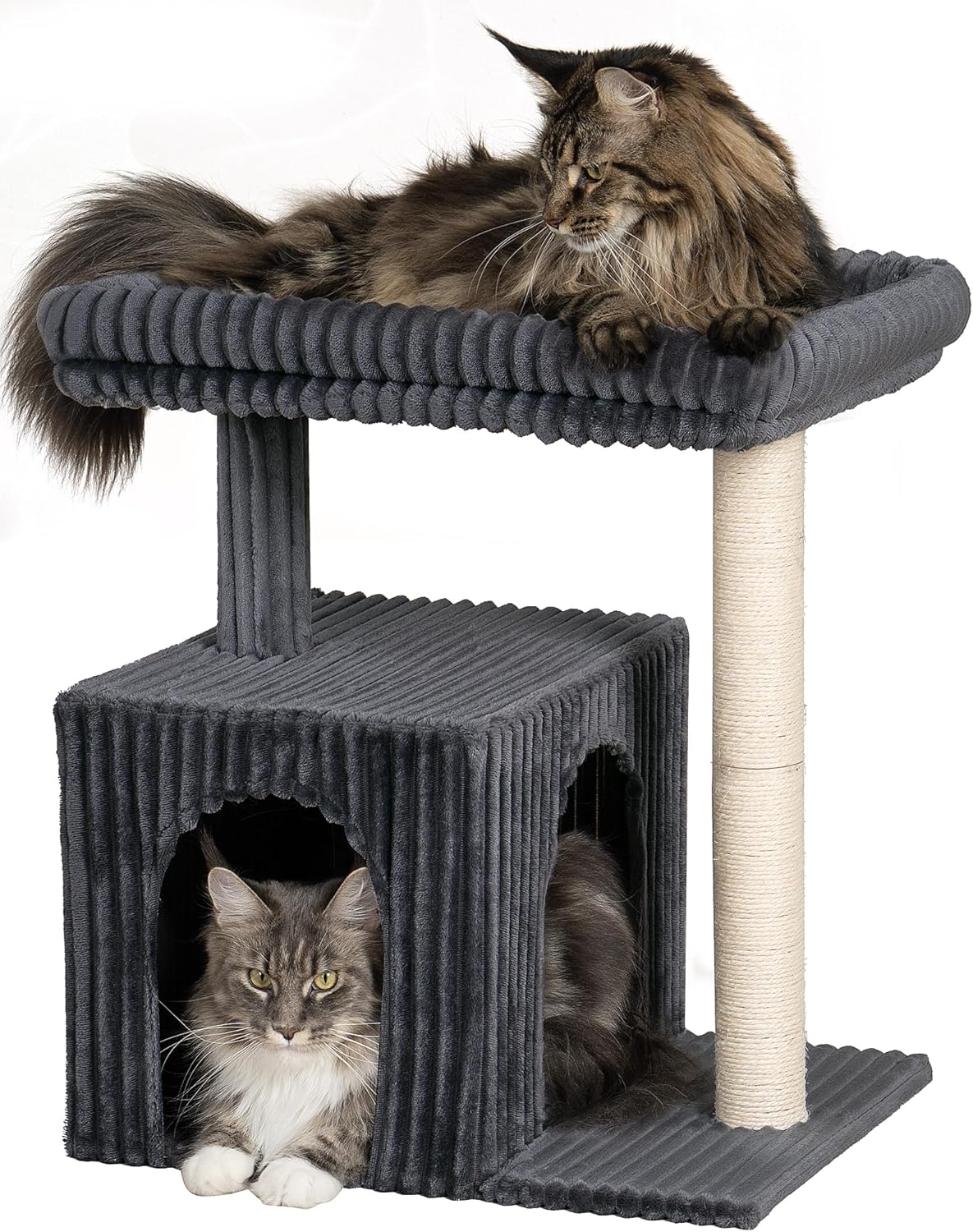 Cat Tree for Large Cat, 22.8” Cat Tower with Scratching Post, 20.9 * 15.7in Perch Bed for Adult Cats, Cat Condo with 2 Caves for Indoor Cats, Dark Gray - Pet Explorer