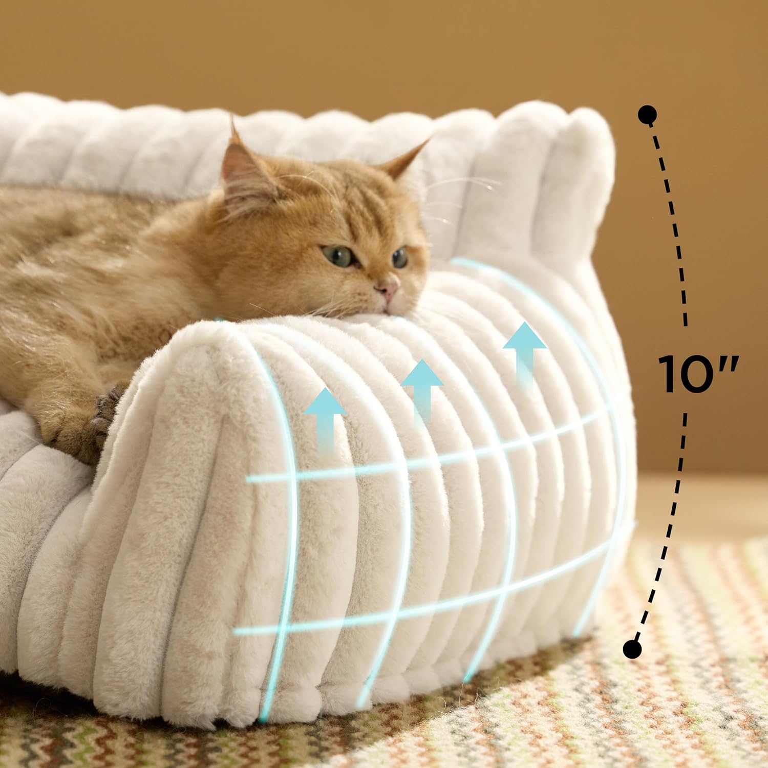Bedsure Cute Cat Couch for Pets - Fluffy Cat beds with Premium Soft Corduroy Fleece, Fuzzy Cats beds for Indoor Cats with Removable Washable Cover, Supportive Pet Sofa, 24inch, Cream - Pet Explorer