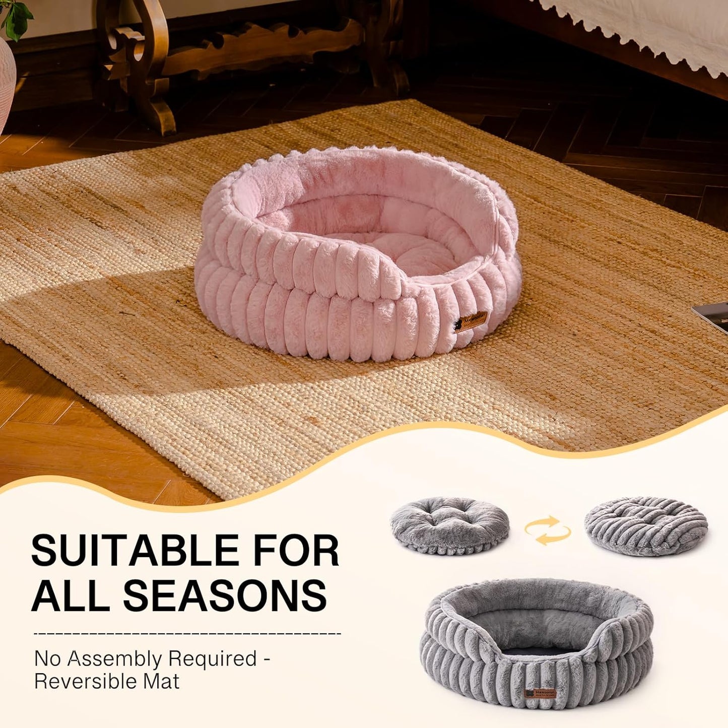 MEWOOFUN Washable Small Dog Bed, Cat Beds for Indoor Cats with Anti-Slip Bottom, Round Pet Bed for Puppy and Kitten (Pink, 24"x24"x9") - Pet Explorer