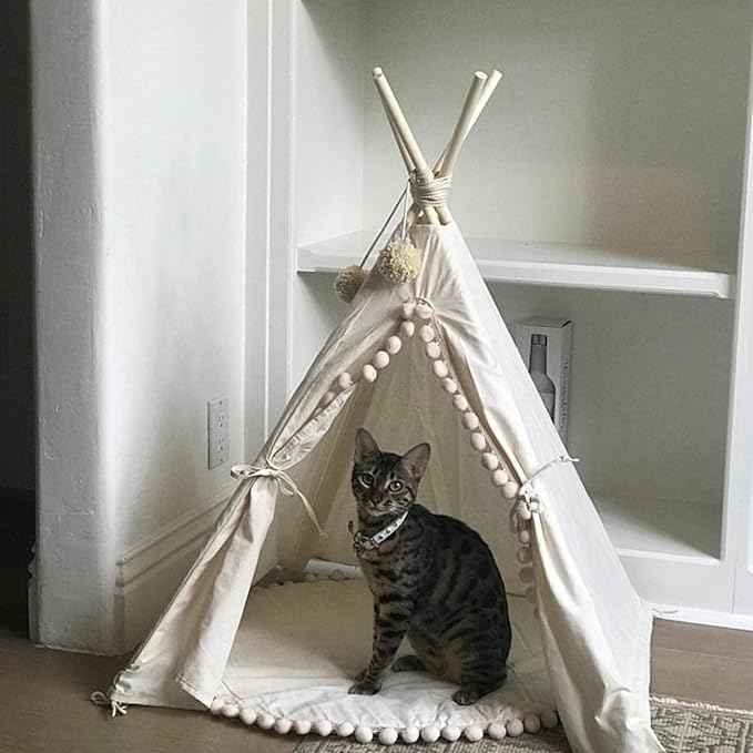 MINICAMP Pet Teepee Bed for Dogs and Cats – Cozy Indoor Dog Tent with Natural Cotton– Luxury Pet House & Hideaway Bed for Small to Medium Dogs, Cats and Other Animals - Made in EU (Medium)