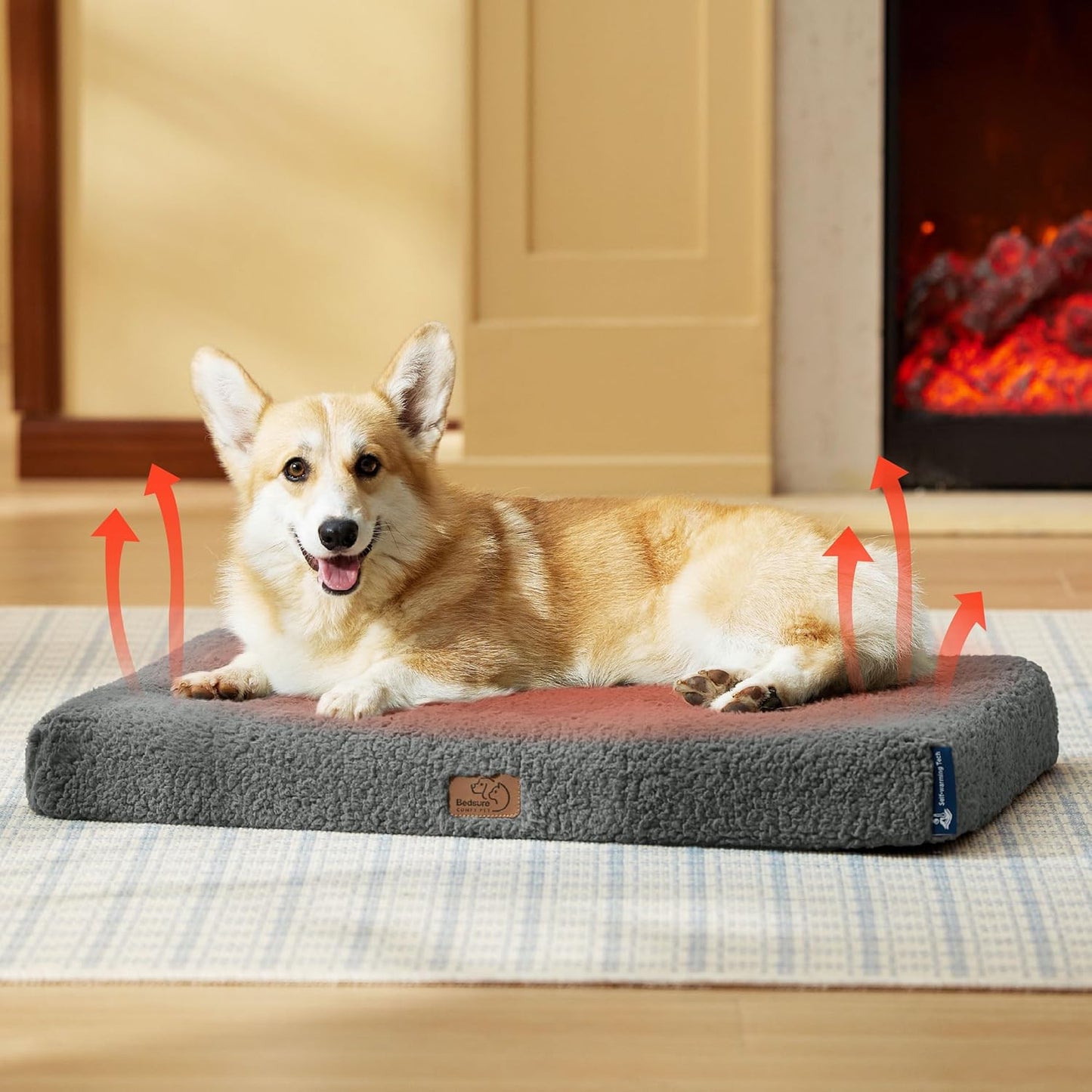Bedsure Self Warming Dog Bed for Medium Dogs - Orthopedic Waterproof Puppy Beds with Removable Washable Cover, Egg Crate Foam Pet Mat, Suitable for Pet Up to 35 lbs - Pet Explorer