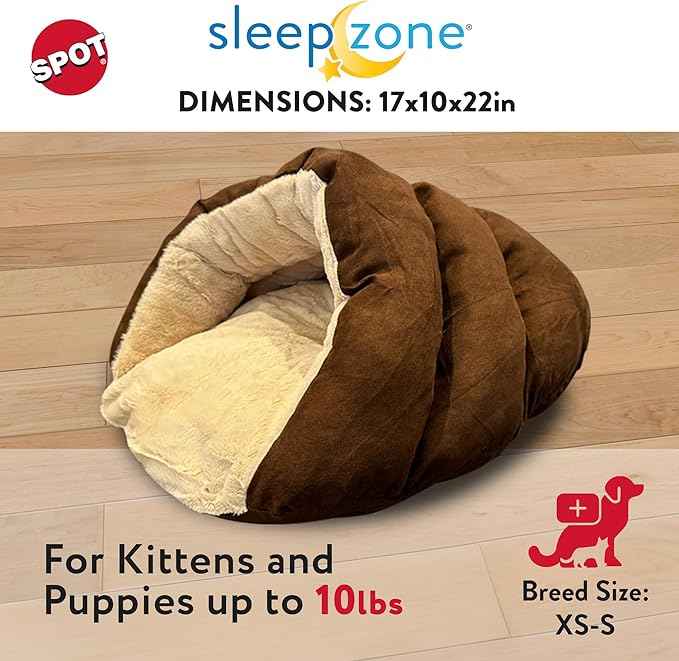 SPOT Sleep Zone Cuddle Cave Pet Bed | Soft, Plush Interior for Cats and Small Dog Breeds | Attractive and Durable Faux Suede Exterior | Machine Washable | Pet Safe