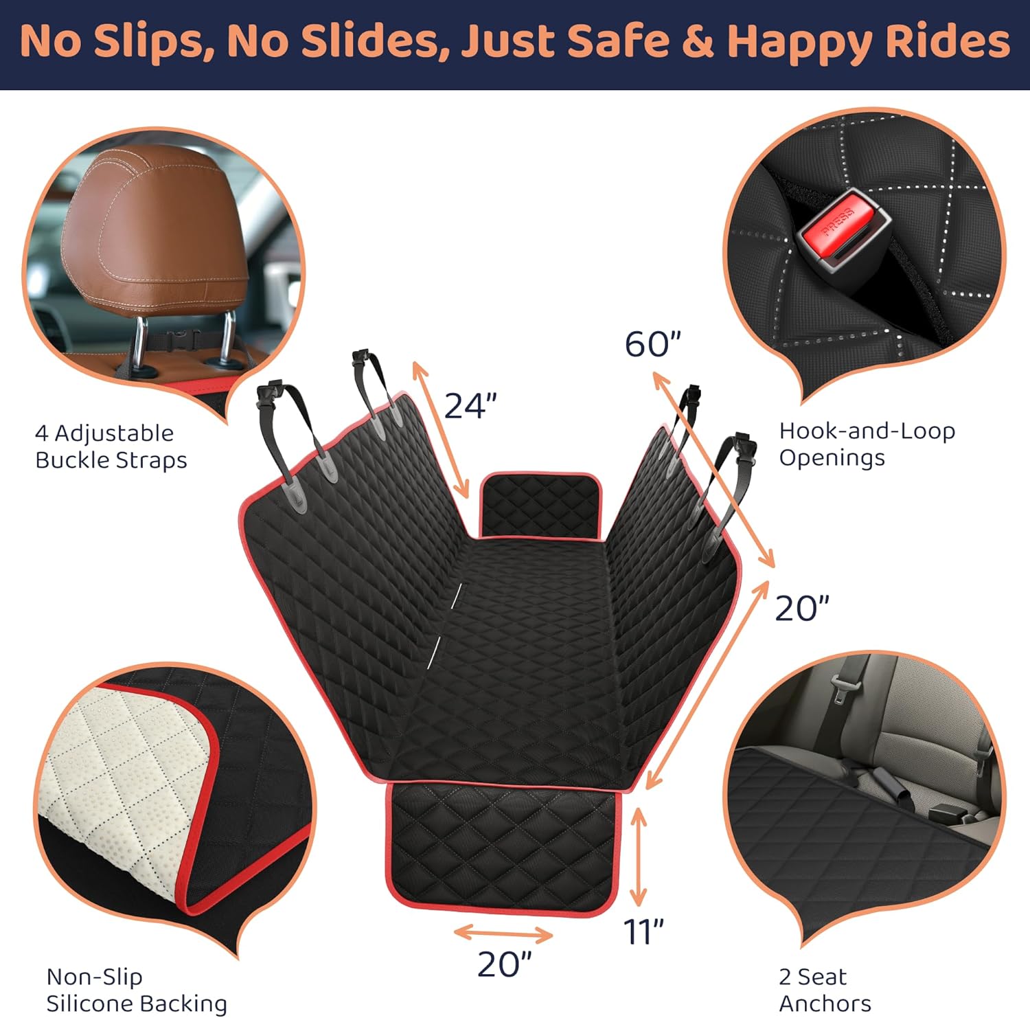XL Dog Car Seat Cover for Back Seat, Waterproof Hammock for Car, SUV & Truck, Non-Slip Backseat Cover for Dogs, Heavy-Duty Dog Hammock Style Seat Protector Pets, Easy to Install & Clean - Pet Explorer