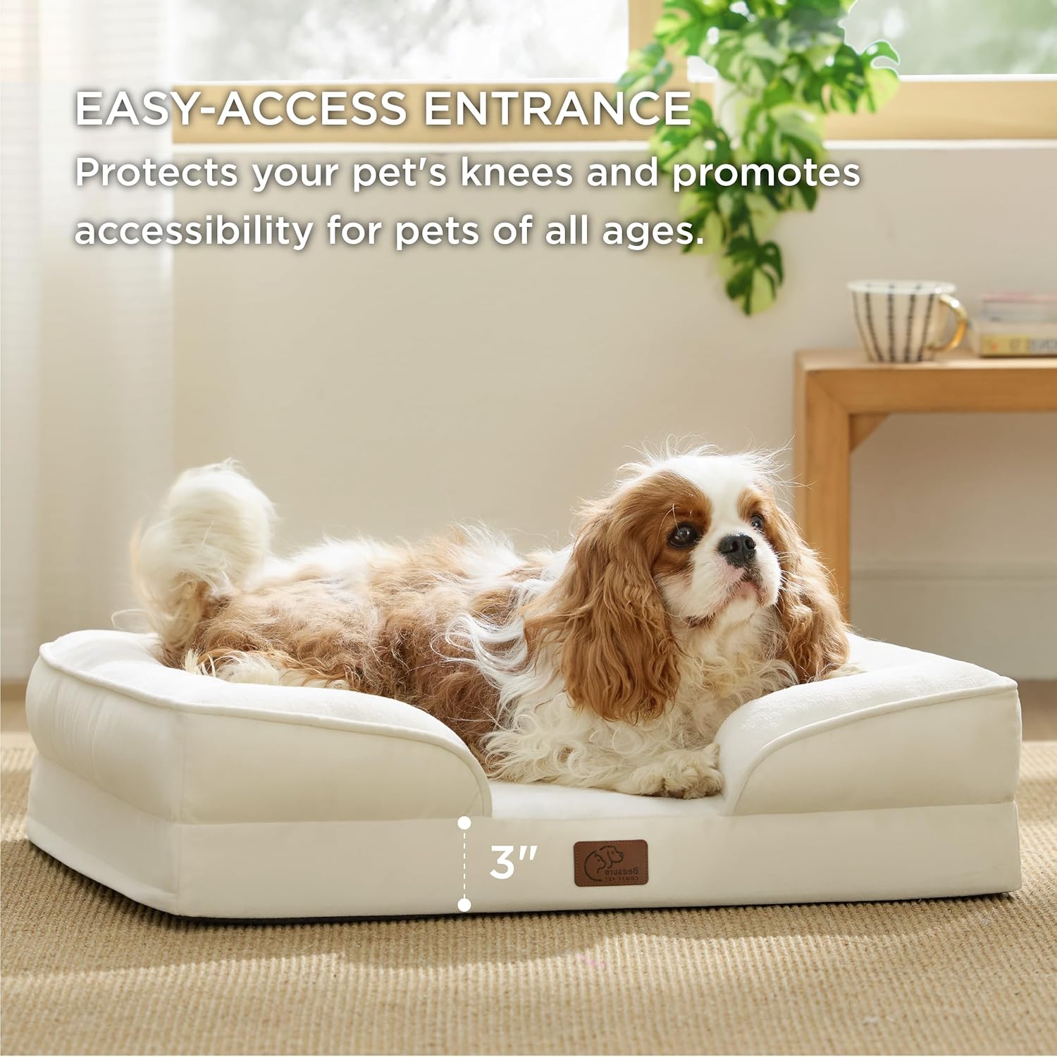 Bedsure Orthopedic Dog Bed Medium Size Dogs - Washable Medium Dog Cat Bed Waterproof, Comfort Pet Couch Sofa with Washable Removable Cover, Pets Bed with Nonskid Bottom, Ivory, 28" - Pet Explorer