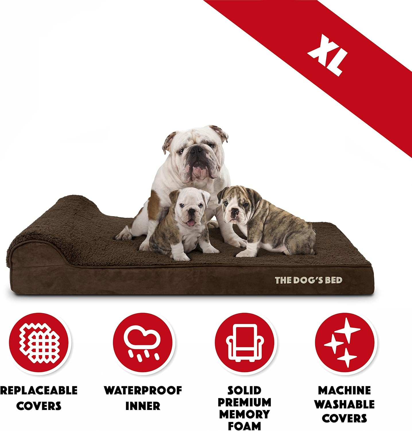 The Dog’s Bed Orthopedic Headrest Dog Bed XL Brown Plush 46x28, Memory Foam, Pain Relief for Arthritis, Hip & Elbow Dysplasia, Post Surgery, Lameness, Veterinary Approved, Waterproof Washable Cover - Pet Explorer
