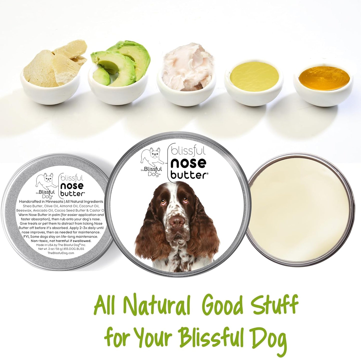 The Blissful Dog Springer Spaniel Nose Butter for Dry, Cracked Skin, Lick-Safe Dog Nose Balm with Moisturizing Shea Butter, Almond, Olive, and Essential Oils, Pet Supplies, Uncented, 2 oz. - Pet Explorer