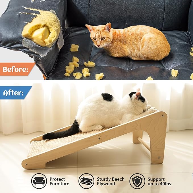 PETKARAY Cat Scratcher, Sisal Scratching Ramp, L Shape Scratch Pad for Indoor Cats, Wall Furniture Protector with Catnip (Large Size)