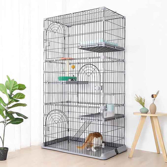 Cat Cage 3-Tier Indoor Cat Enclosure with Widen Bottom Buckle & Reinforced Locking Clamps DlY Cat Playpen for 2-3 Cats & Small Pets,30" Lx 20" W X 52.5" H (Grey, Three-Tier52.5")