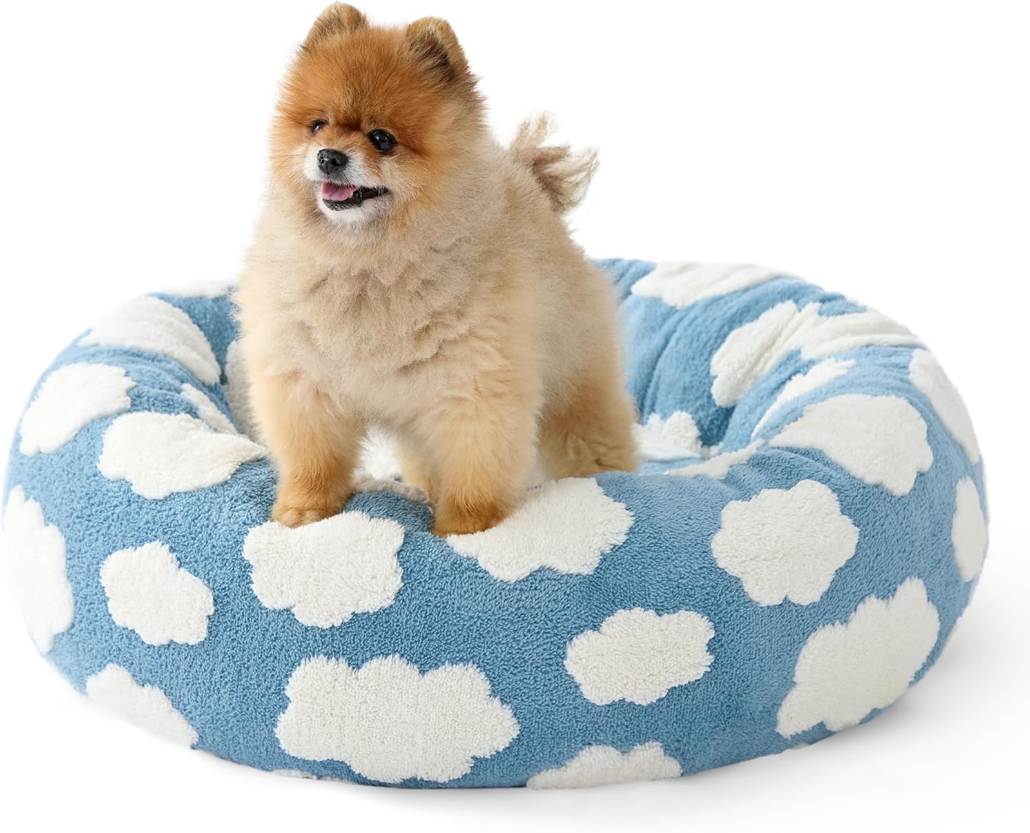 LE SURE Donut Small Dog Bed - Round Cat Beds for Indoor Cats Calming Pet Beds, Cute Modern Beds with Jacquard Shaggy Plush & Anti Slip Bottom, 27 Inch, Blue - Pet Explorer