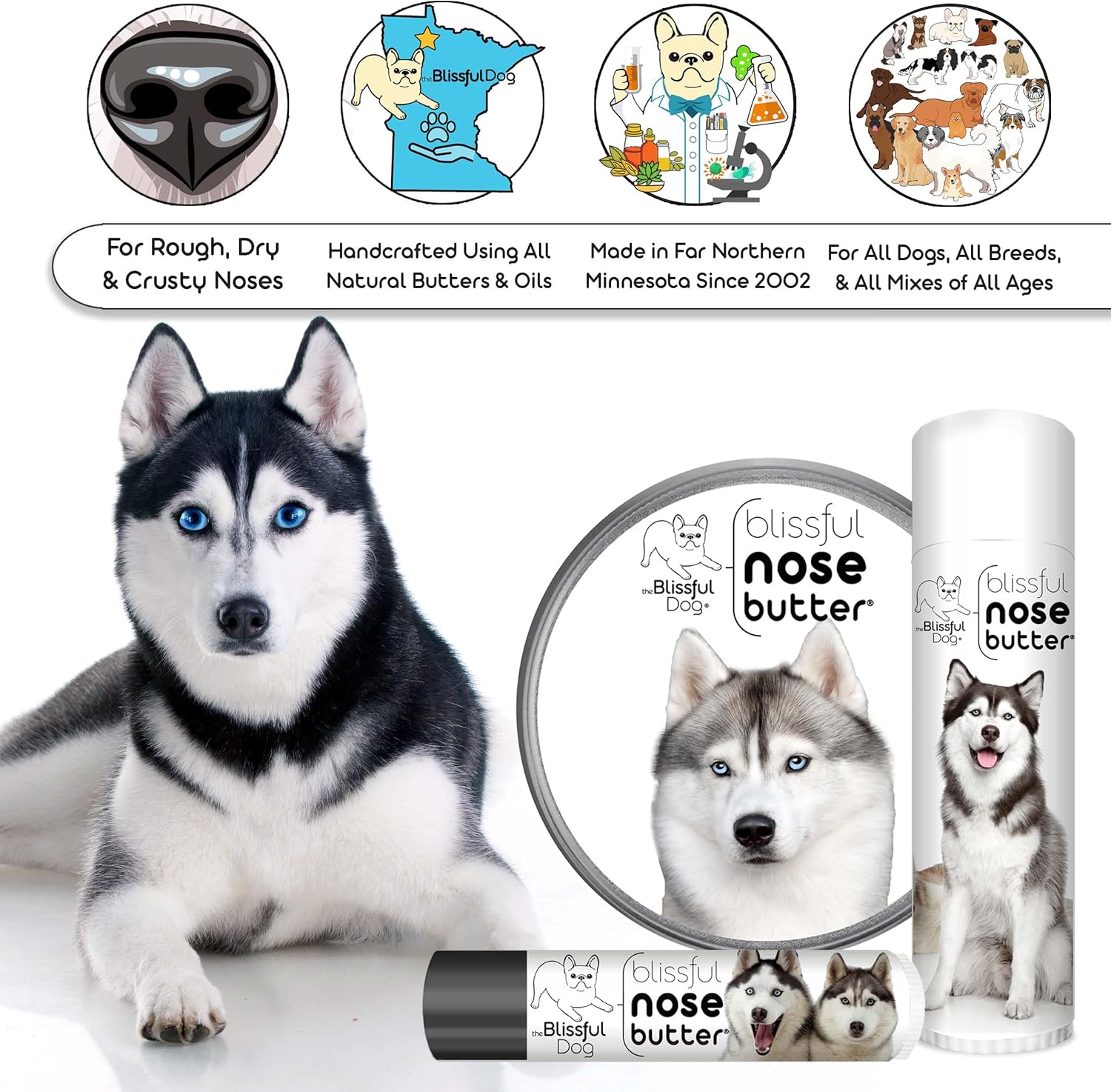 The Blissful Dog Husky Unscented Nose Butter - Dog Nose Butter, 4 Ounce - Pet Explorer