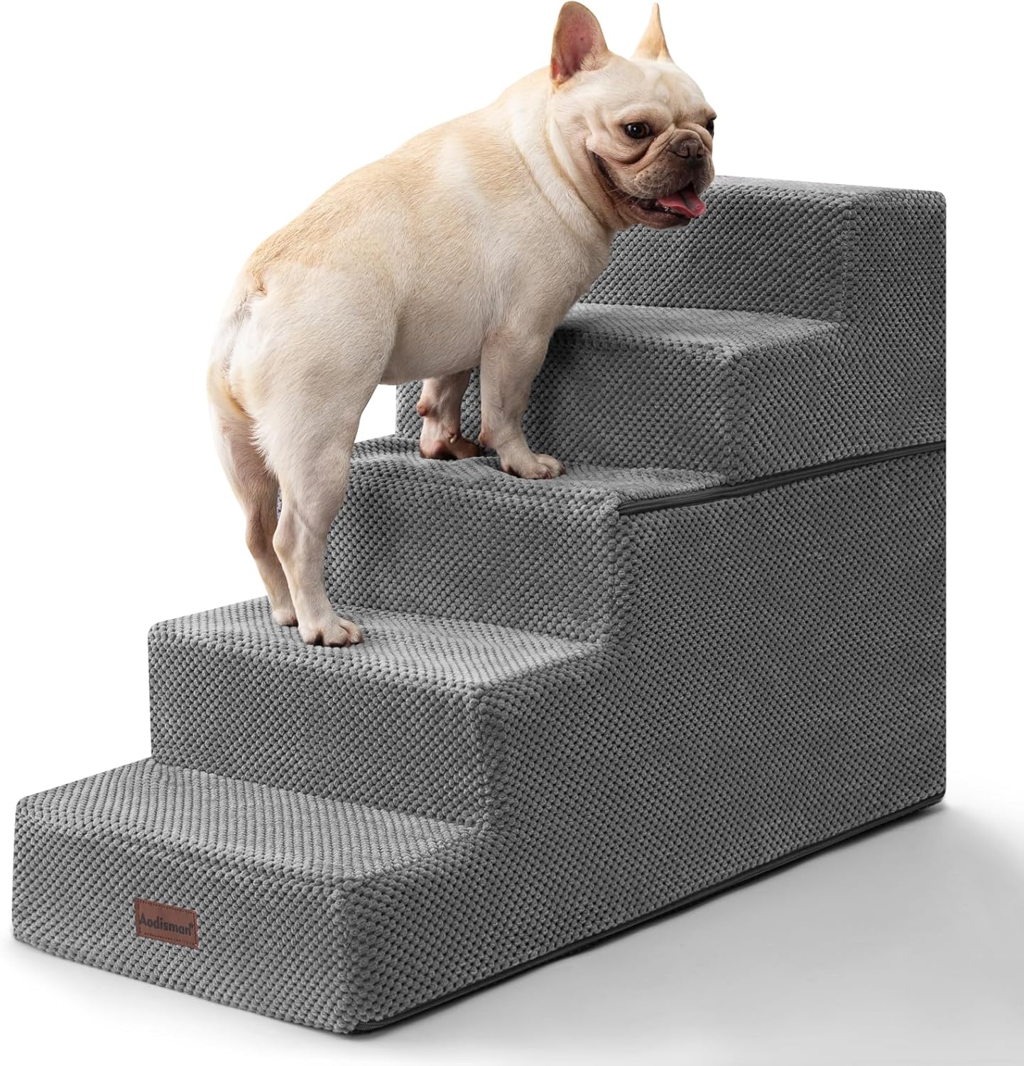 Dog Stairs for High Bed 22.6" H,5-Step Dog Steps for Small Dogs and Cats,Indoor Non-Slip Balanced Pet Stairs are Suitable for Puppy,Older Cat,Grey - Pet Explorer