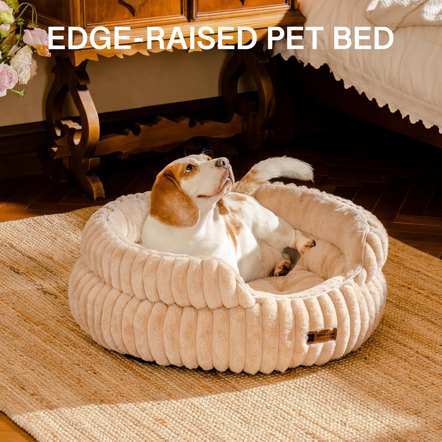 MEWOOFUN Washable Small Dog Bed, Cat Beds for Indoor Cats with Anti-Slip Bottom, Round Pet Bed for Puppy and Kitten (Camel, 24"x24"x9") - Pet Explorer