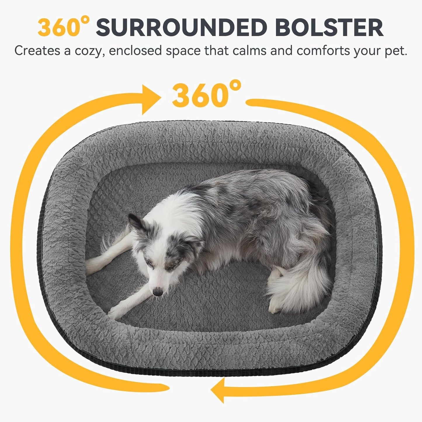 JOEJOY Orthopedic Dog Beds Large Sized Dog, Egg-Crate Memory Foam Pet Couch Bed with Bolster Sides, Waterproof Lining, Removable Washable Cover & Non-Slip Bottom, Black - Pet Explorer