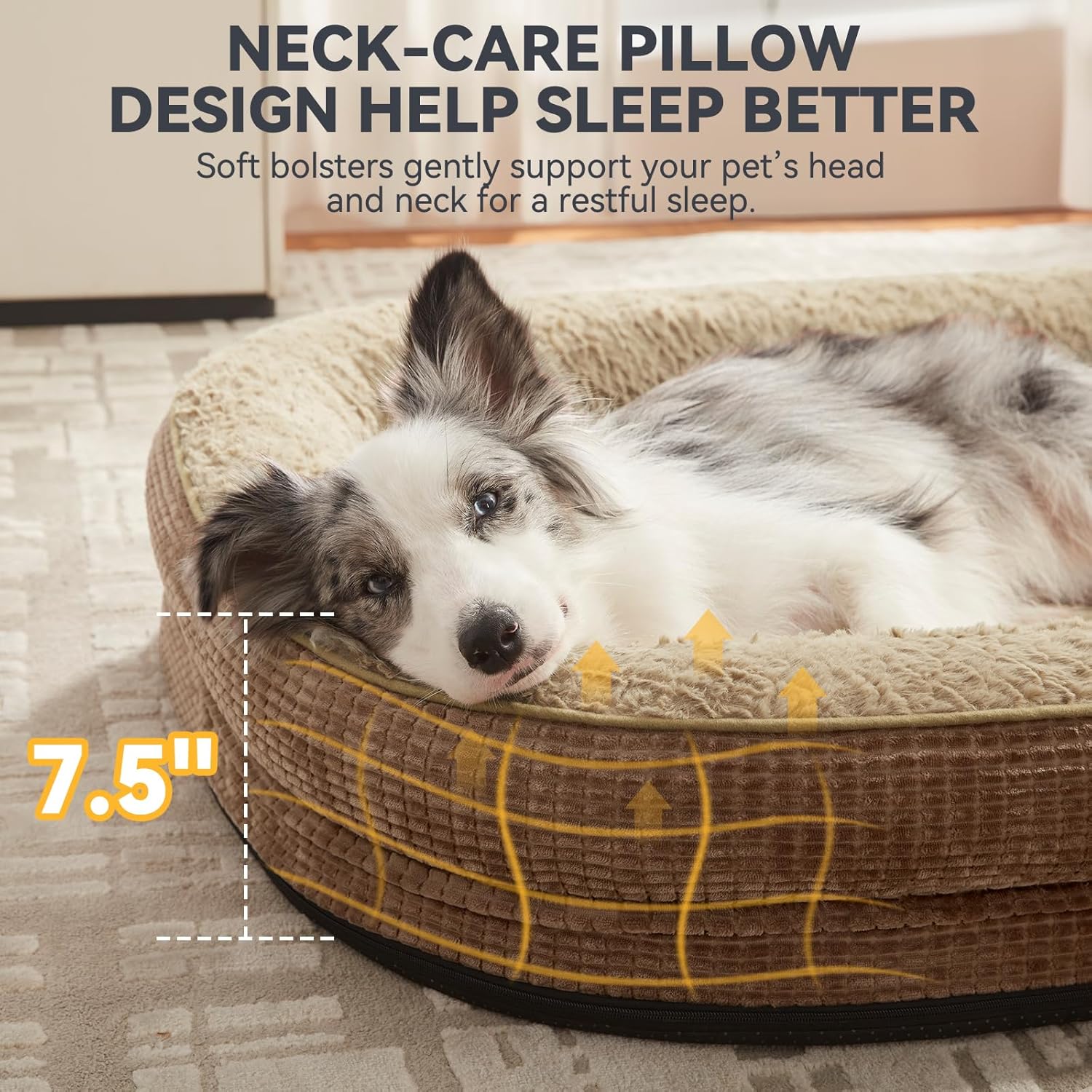 JOEJOY Orthopedic Dog Beds Large Sized Dog, XL Egg-Crate Memory Foam Pet Couch Bed with Bolster Sides, Waterproof Lining, Removable Washable Cover & Non-Slip Bottom, Brown - Pet Explorer