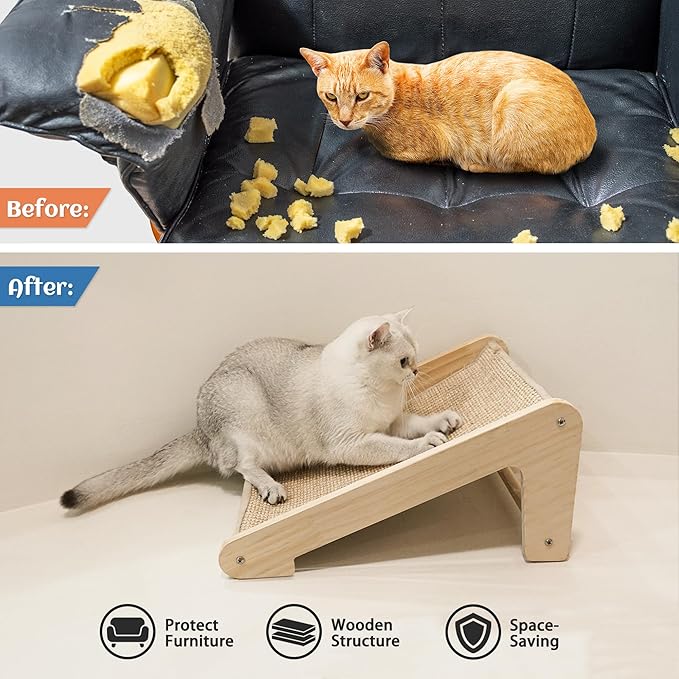 PETKARAY Cat Scratcher, Sisal Scratching Ramp, L Shape Scratch Pad for Indoor Cats, Kitten Wall Furniture Protector Small