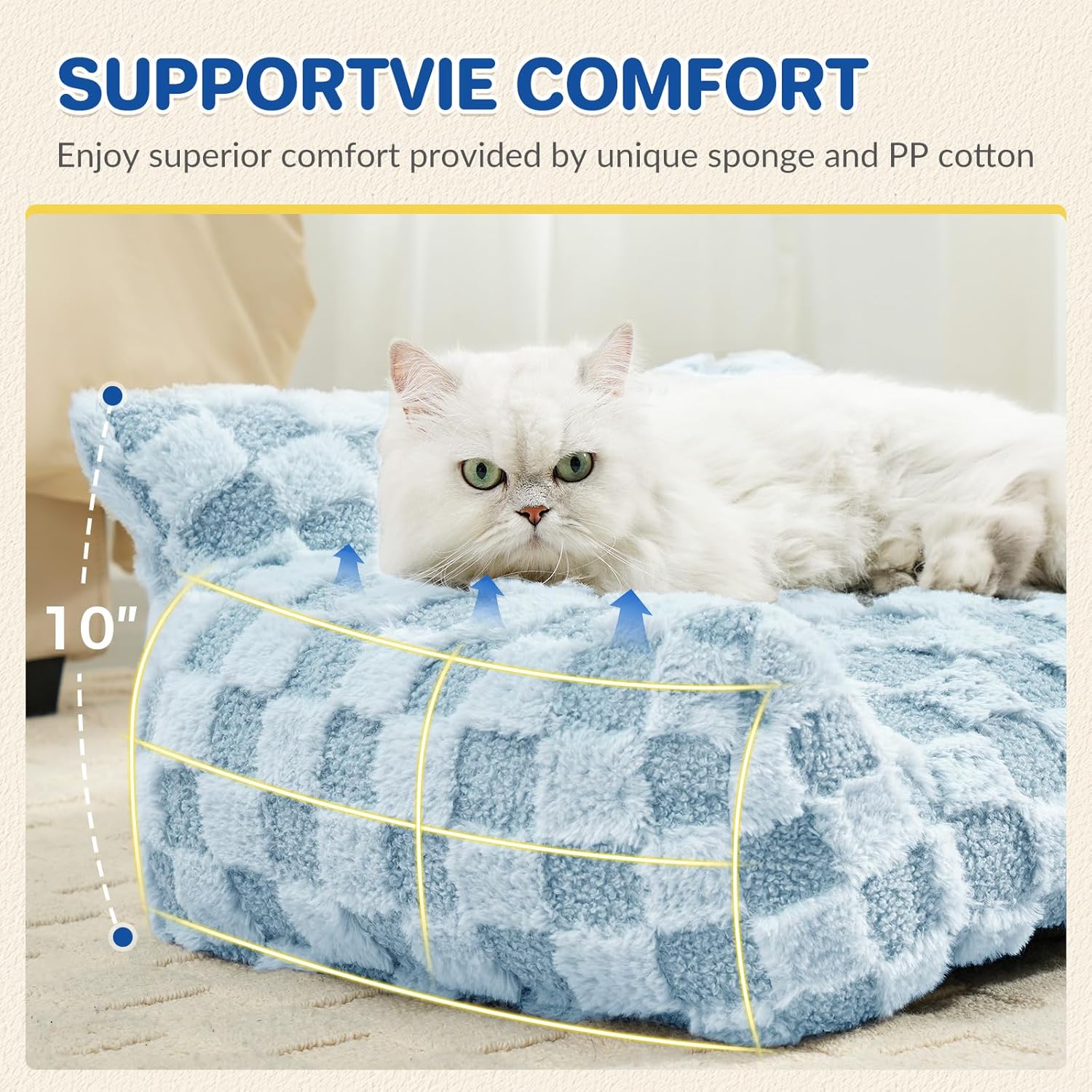 Cat Bed Cat Couch for Puppy and Kitten, Fluffy Pet Sofas Medium Dog Sofa Bed, Supportive Cats Sofa for Indoor Cats, Washable Cover & Non-Slip, 32 inch, Blue - Pet Explorer