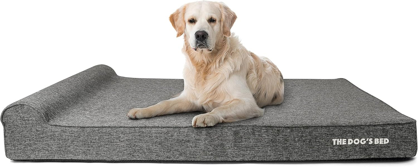 The Dog’s Bed Orthopedic Headrest Dog Bed XXXL Grey Linen 64x44, Memory Foam, Pain Relief for Arthritis, Hip & Elbow Dysplasia, Post Surgery, Lameness, Veterinary Approved, Waterproof Washable Cover - Pet Explorer