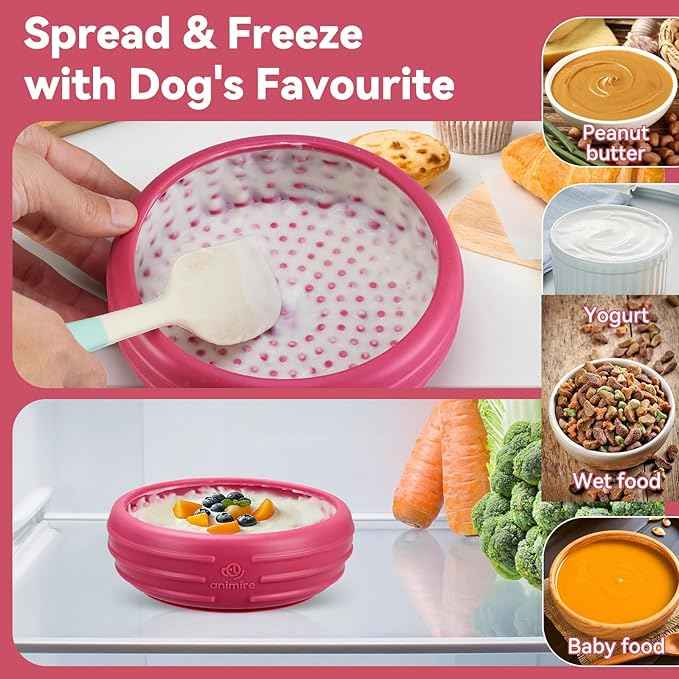 Dog Lick Bowl, Animire Freeze Lick Mat for Dogs, Non-Slip Slow Feeder Licking Bowl Enrichment Treat for Distraction Anxiety Relief, Food Grade Silicone, Dishwasher Safe(Rose,S)