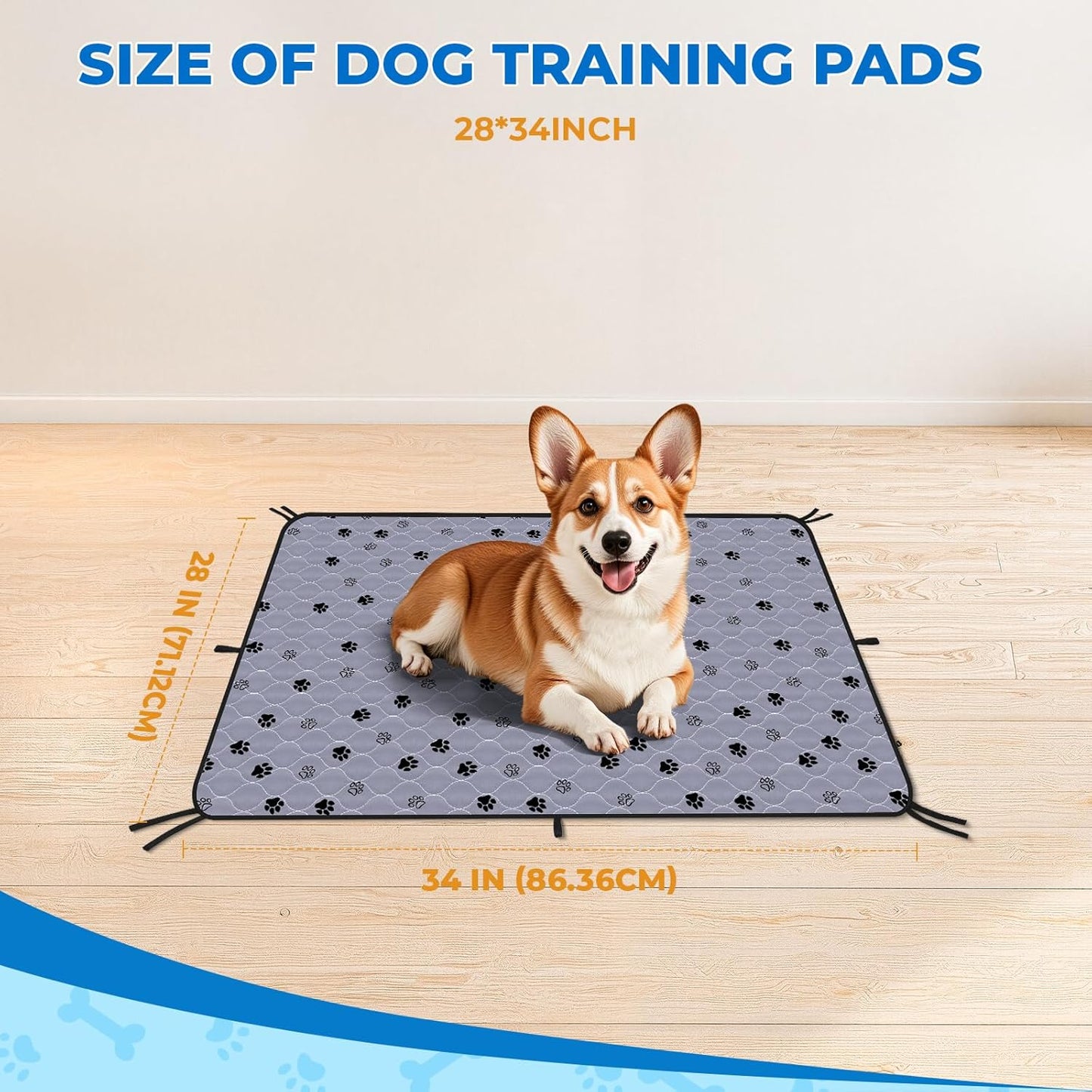Fostanfly Washable Pee Pads for Dogs, 2 Pack 28''x34'' Large Ultra-Absorbent and Leak-Proof Non-Slip Reusable Potty Training Pads for Dogs, Puppy and Cats of Add 8 Lanyards - Pet Explorer