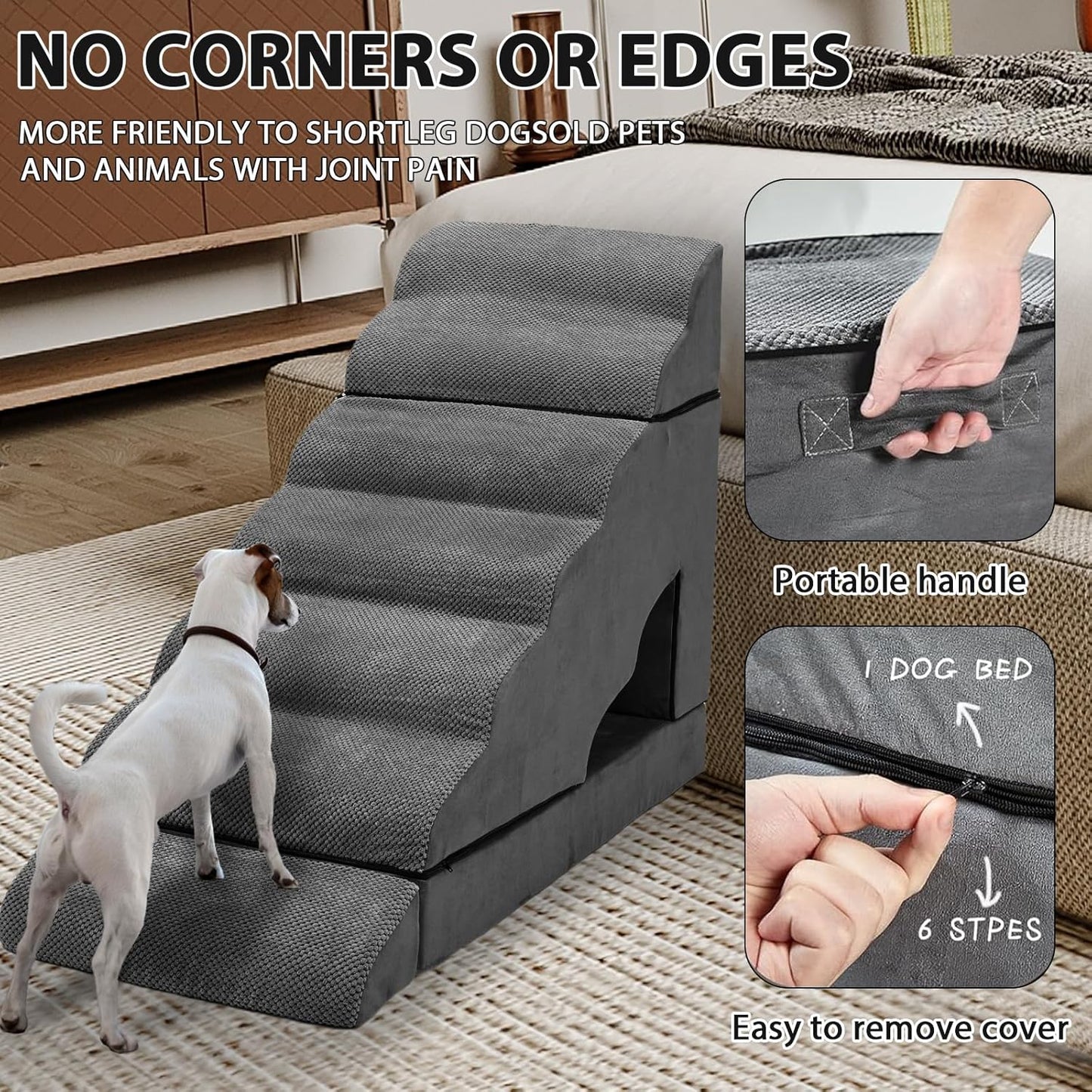 Foam Dog Stairs & Steps Ramps for High Beds 30-36 inches High Tall Large Dogs, LitaiL 7 Step Pet Stairs Steps for High Beds 30 inch Small Dogs, Non-Slip Dog Ramps for Bed - Pet Explorer