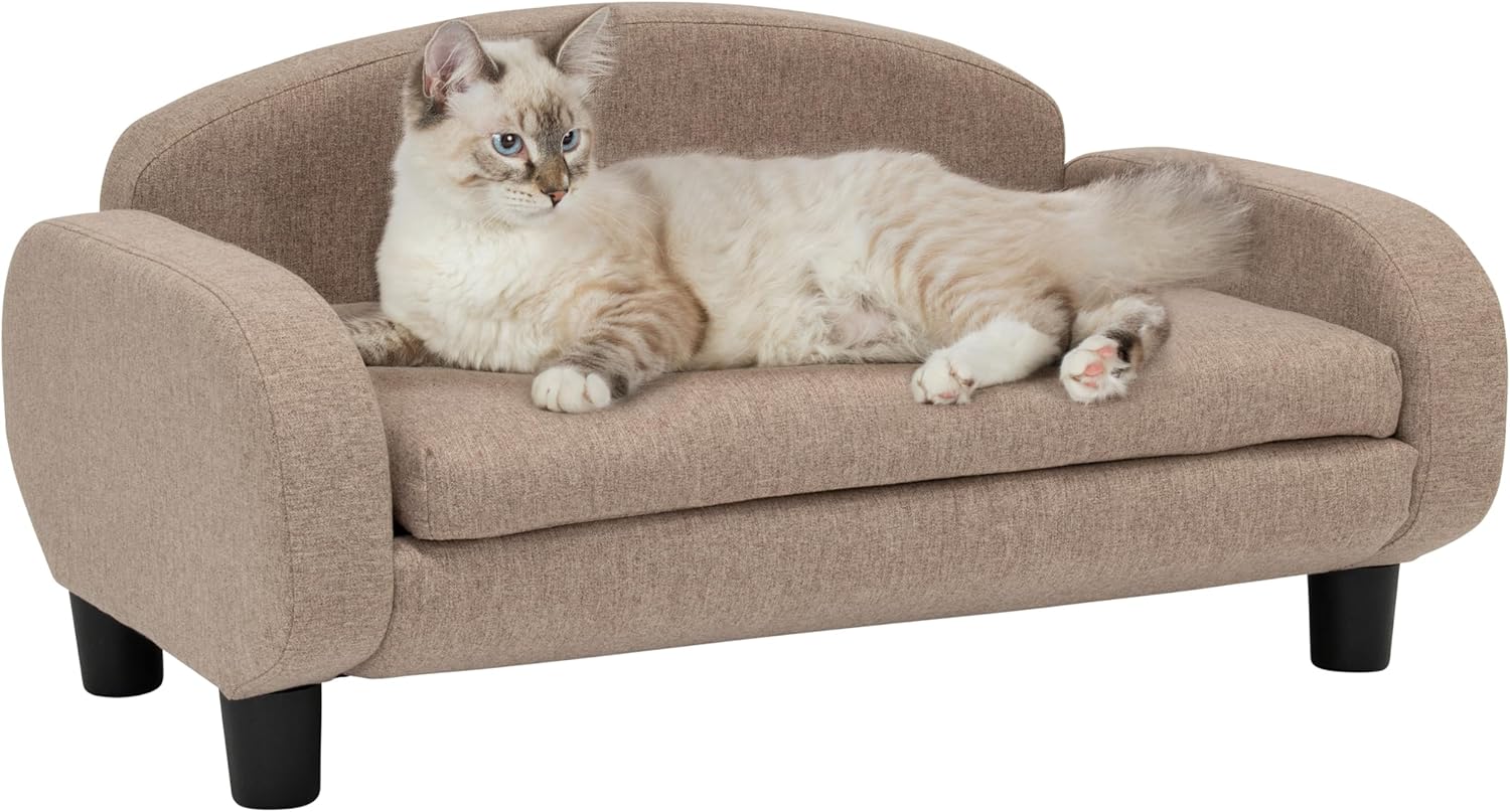 Paws & Purrs Cat Sofa Bed, Pet Couch for Indoor Cats Elevated Cat Beds with Removable Washable Mattress Cover for Kitten, Puppy or Small Animal- 31.5" Wide, Sand - Pet Explorer