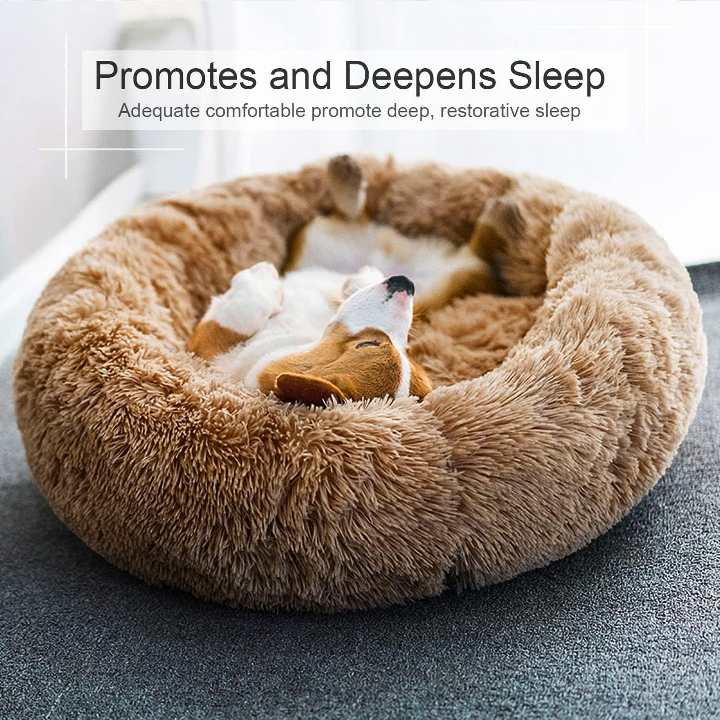 Dog Bed, Cat Calming Bed, Faux Fur Pillow Pet Donut Cuddler Round Plush Bed for Large Medium Small Dogs and Cats - Pet Explorer