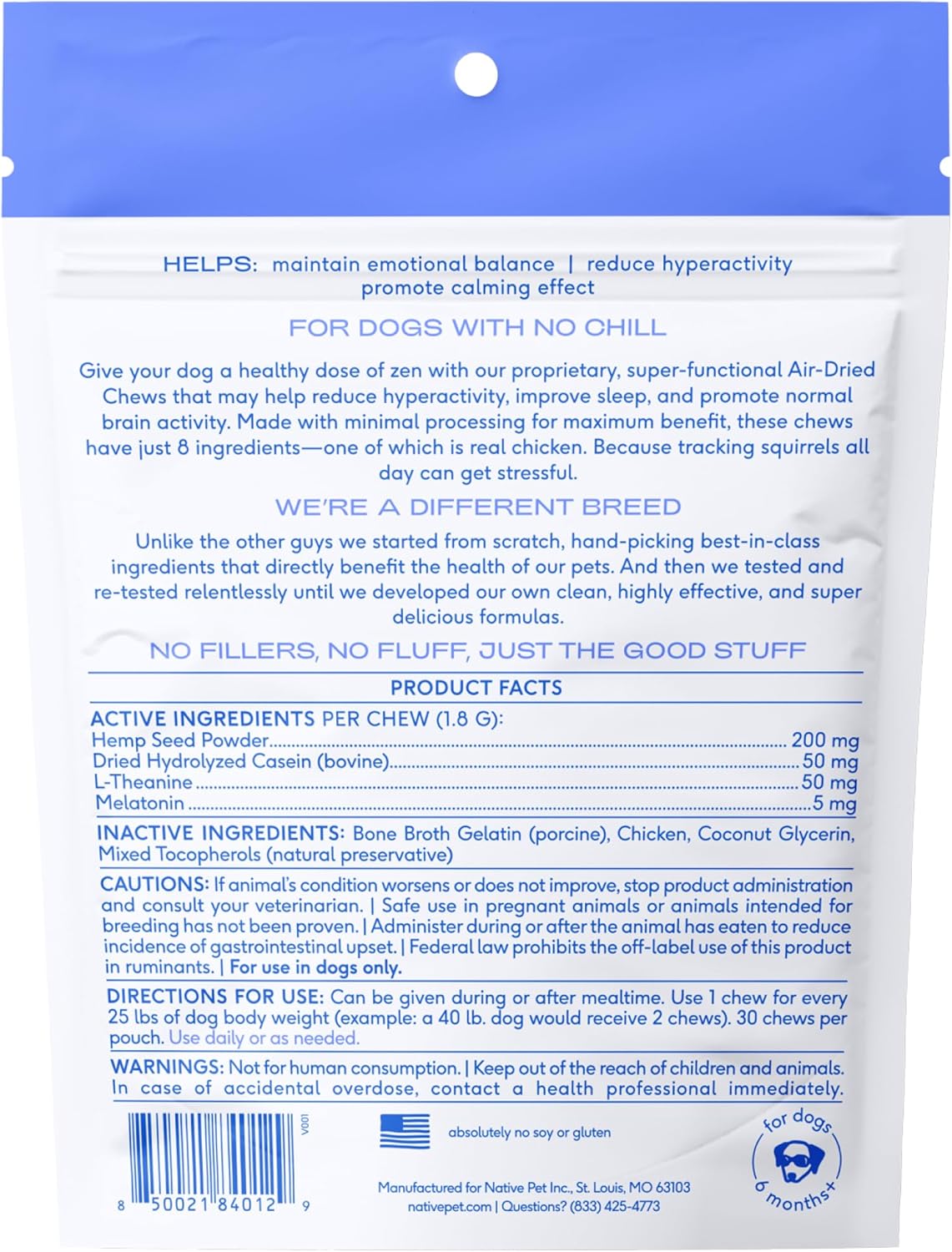 Native Pet Calming Chews for Dogs - Melatonin for Dogs Anxiety Relief - Grain Free All Natural Hemp Calming Treats & L-Theanine Helps Manage Stress & Separation Anxiety - Puppy Sleep Aid - 30 Chews - Pet Explorer