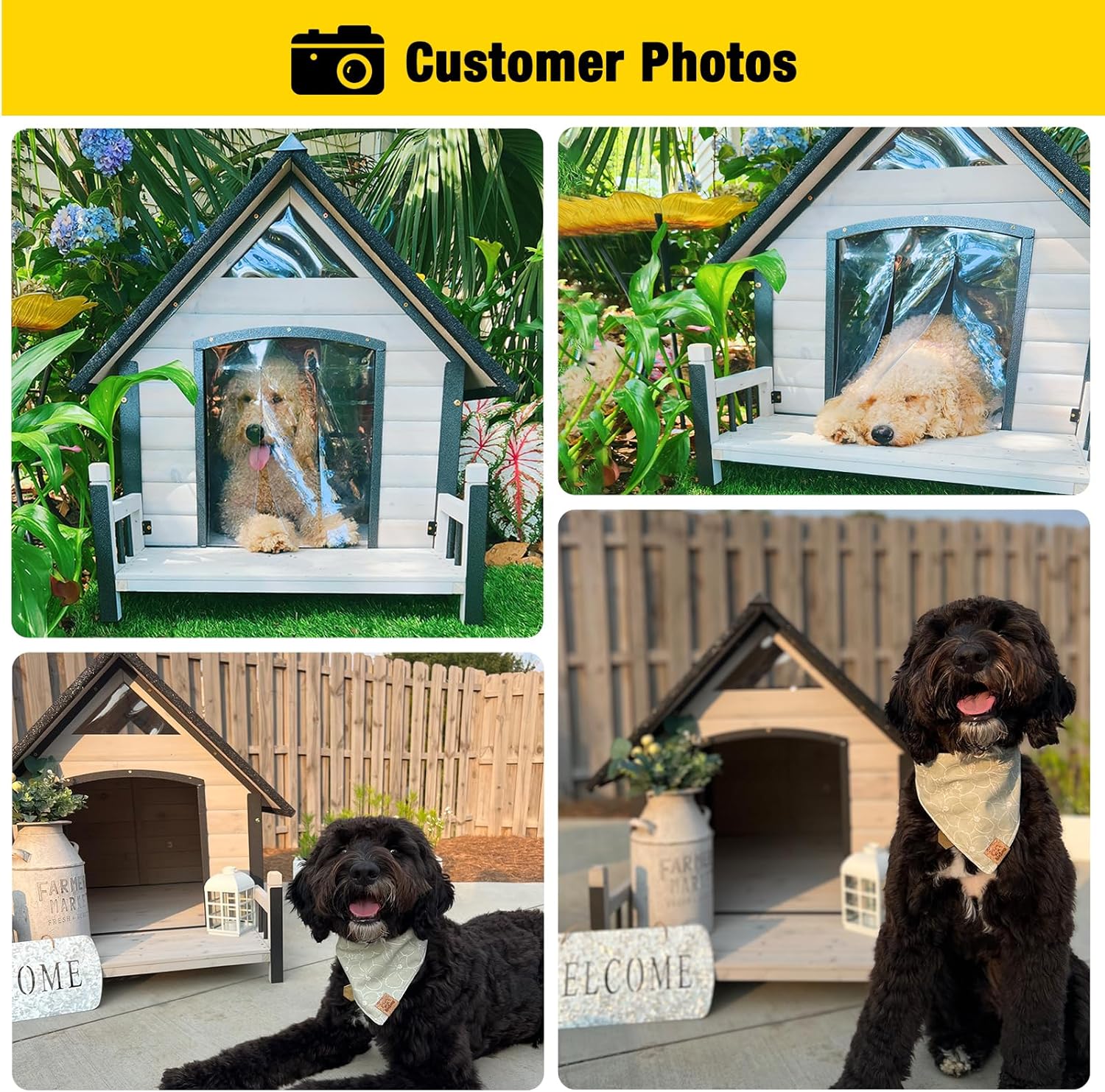 Aivituvin Dog House Outdoor with Metal Frame, Dog Kennel Outside for Small to Medium Breed, 45" Weatherproof Large Dog Shelter with Anti-Chewing Iron Frame, White (45" D x 32.9" W x 32.6" H) - Pet Explorer