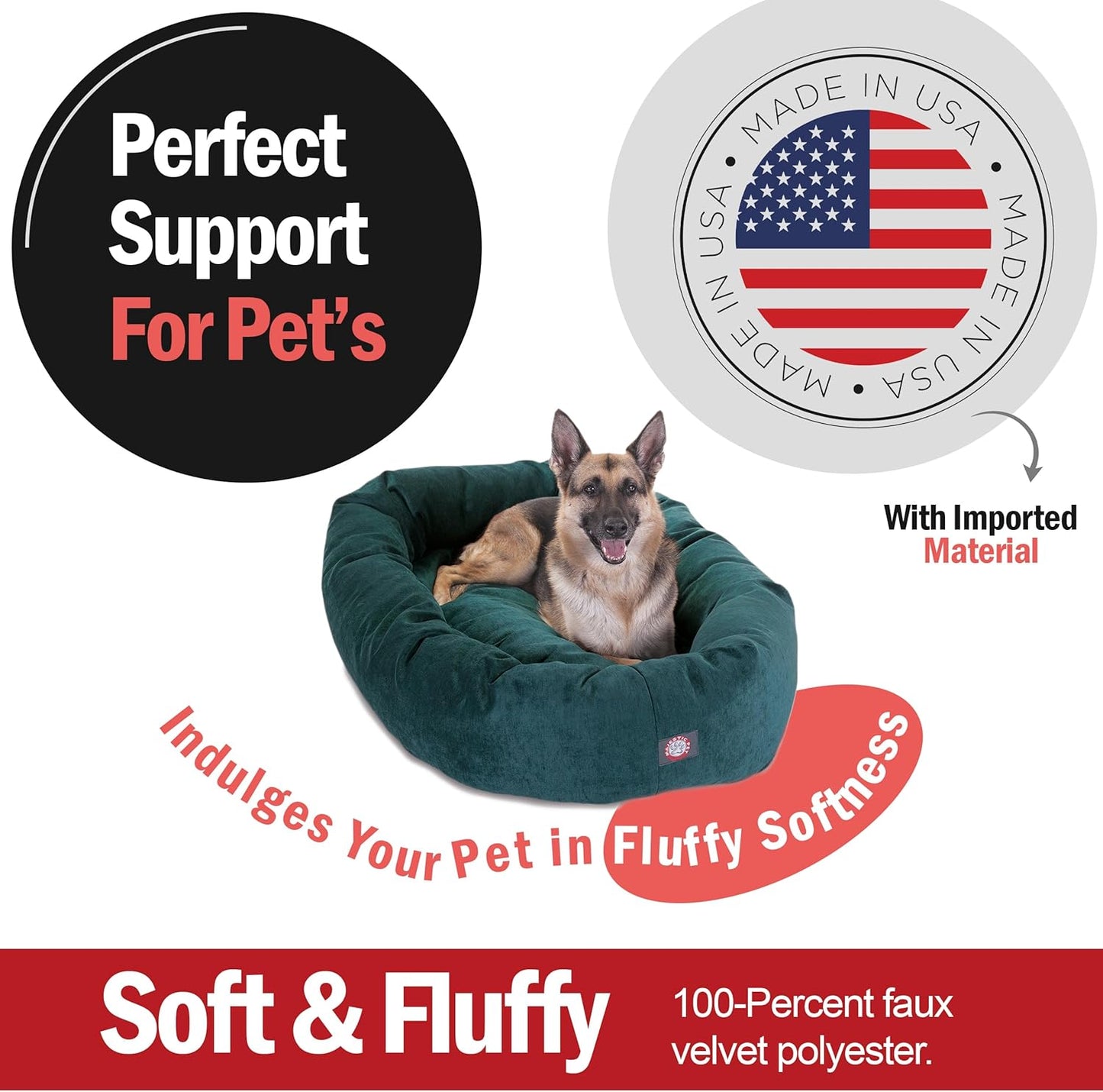 Majestic Pet 52 Inch Micro Velvet Calming Dog Bed Washable – Cozy Soft Round Dog Bed with Spine for Head Support - Fluffy Donut Dog Bed 52x35x11 (inch) – Round Pet Bed X- Large – Marine - Pet Explorer