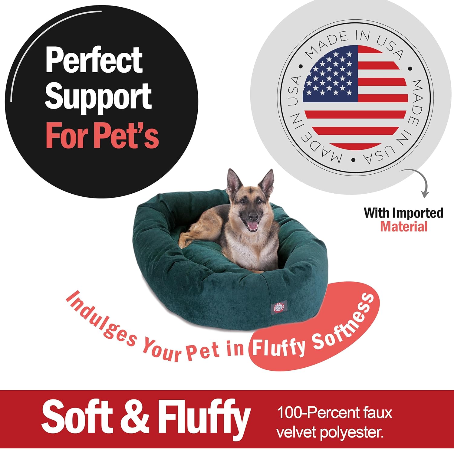 Majestic Pet 52 Inch Micro Velvet Calming Dog Bed Washable – Cozy Soft Round Dog Bed with Spine for Head Support - Fluffy Donut Dog Bed 52x35x11 (inch) – Round Pet Bed X- Large – Marine - Pet Explorer